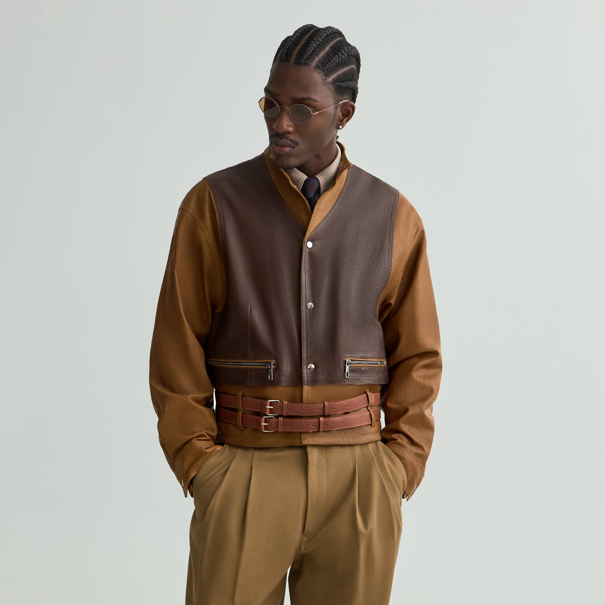 Giorgio Armani & Kith Two-Tone Lamb Leather Utility Jacket - Ermine - PH
