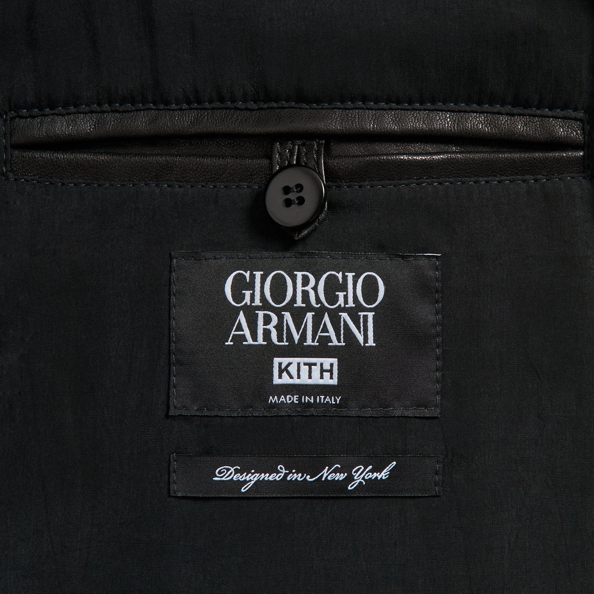 Giorgio Armani & Kith Lamb Leather High Neck Flight Jacket - Black Beauty