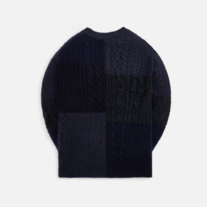 Junya Watanabe Man Shetland x Wool Aran Pattern Mix Sweater - Navy