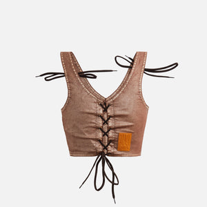 Jean Paul Gaultier x KNWLS Laced Cropped Top Sleeveless with Topstitching - Brown