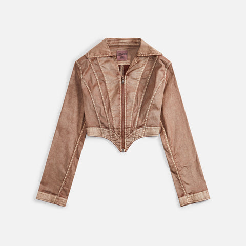 Jean Paul Gaultier x KNWLS Laced Jacket with Topstiched and Branded Patch Details - Brown