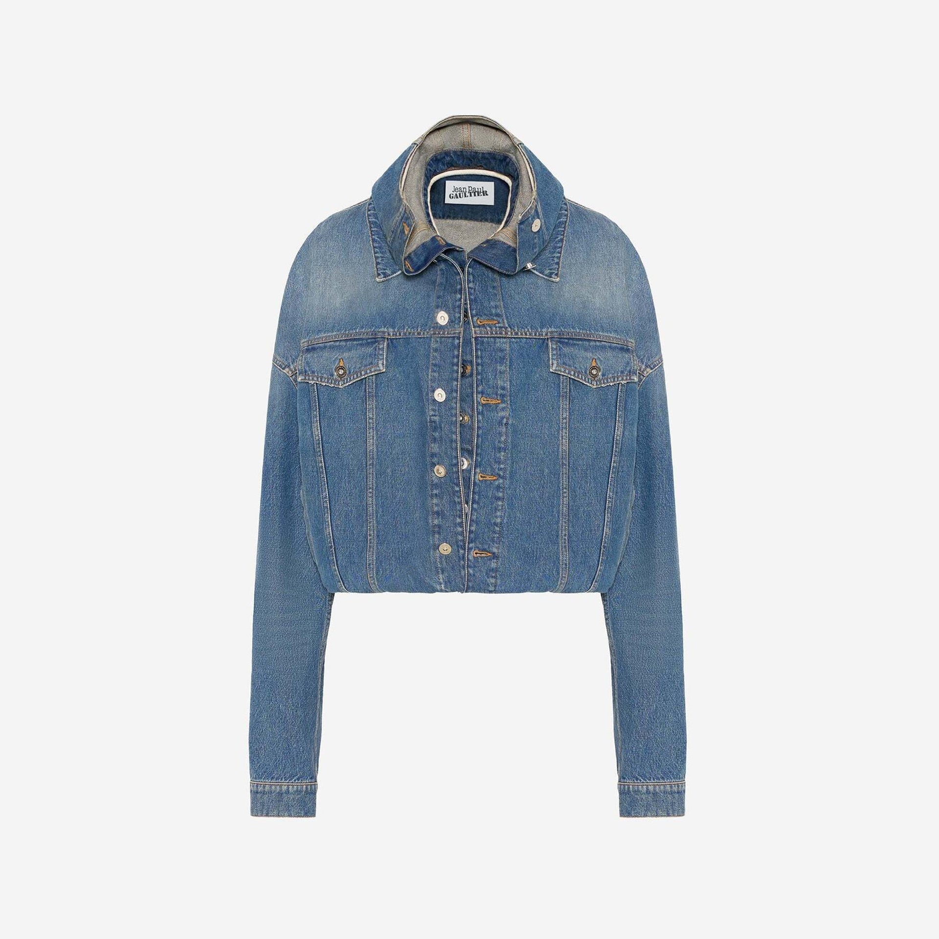 Jean Paul Gaultier Double Layer Denim Jacket With Hood Detail - Vintage Blue