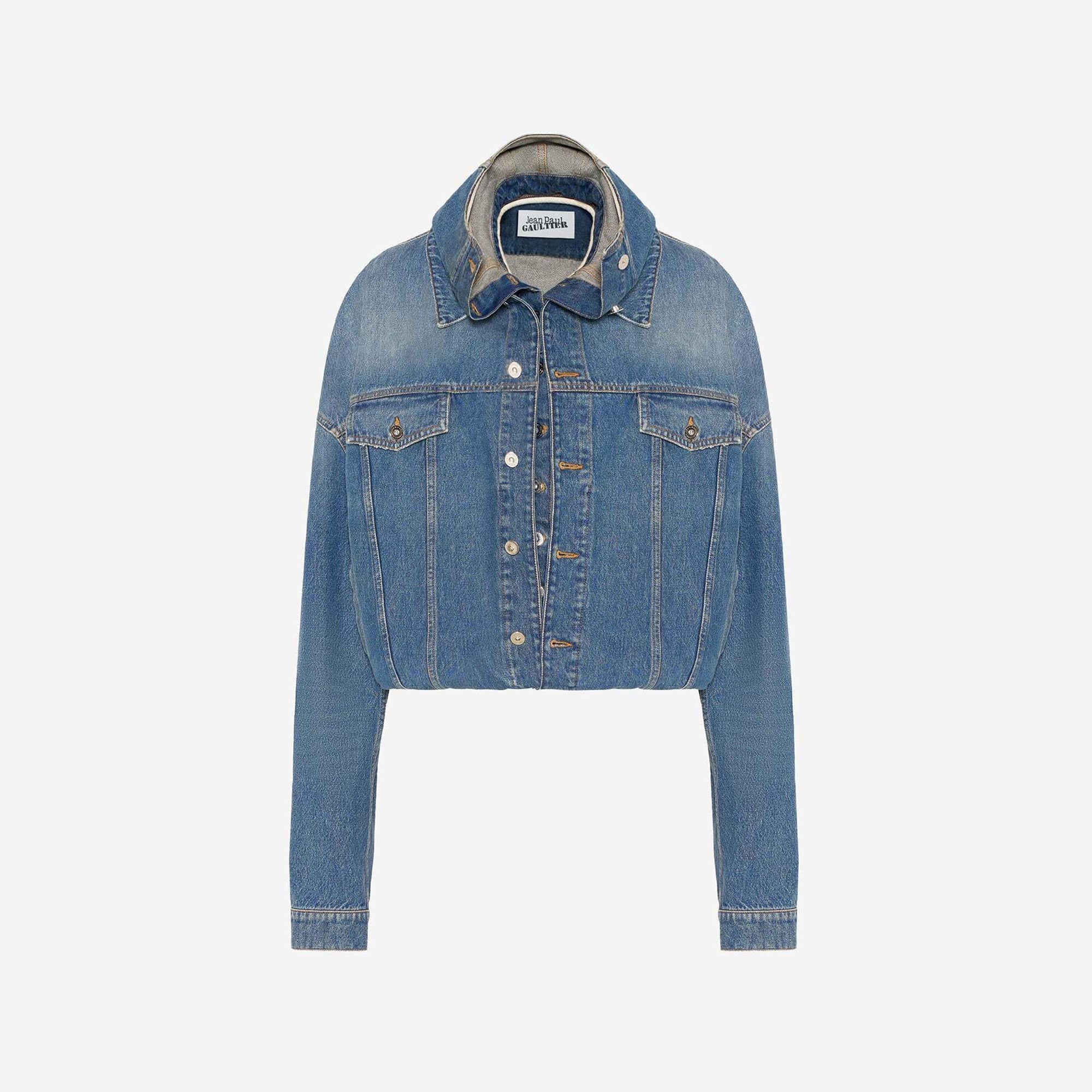 Jean Paul Gaultier Double Layer Denim Jacket With Hood