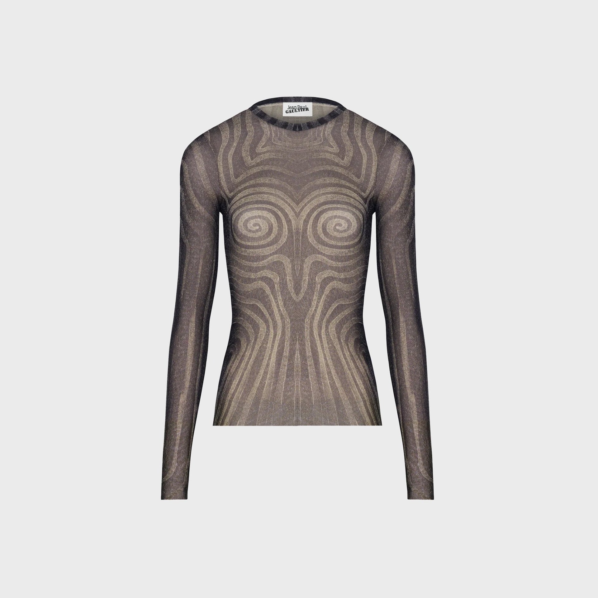 Jean Paul Gaultier Mesh Long Sleeves Top Printed Spiral - Black