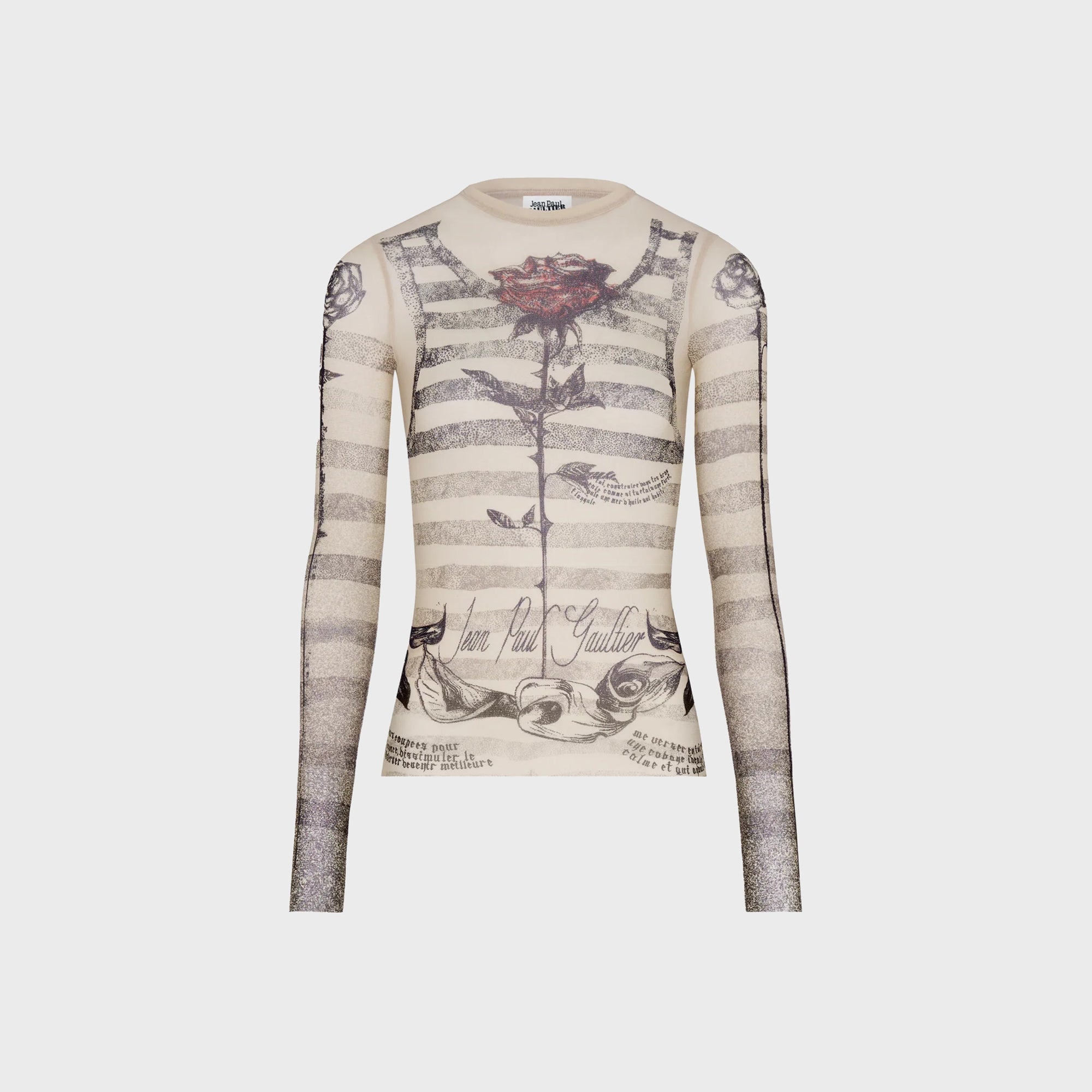 Jean Paul Gaultier Mesh Long Sleeves Top Printed Tattoo