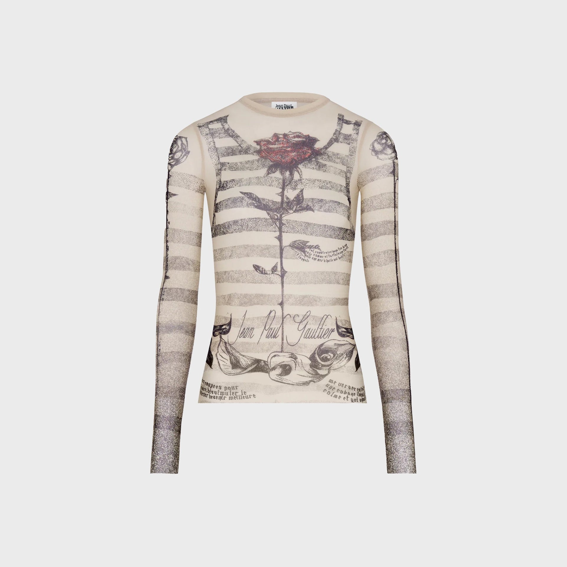 Jean Paul Gaultier Mesh Long Sleeves Top Printed Tattoo Marinière - Ecru