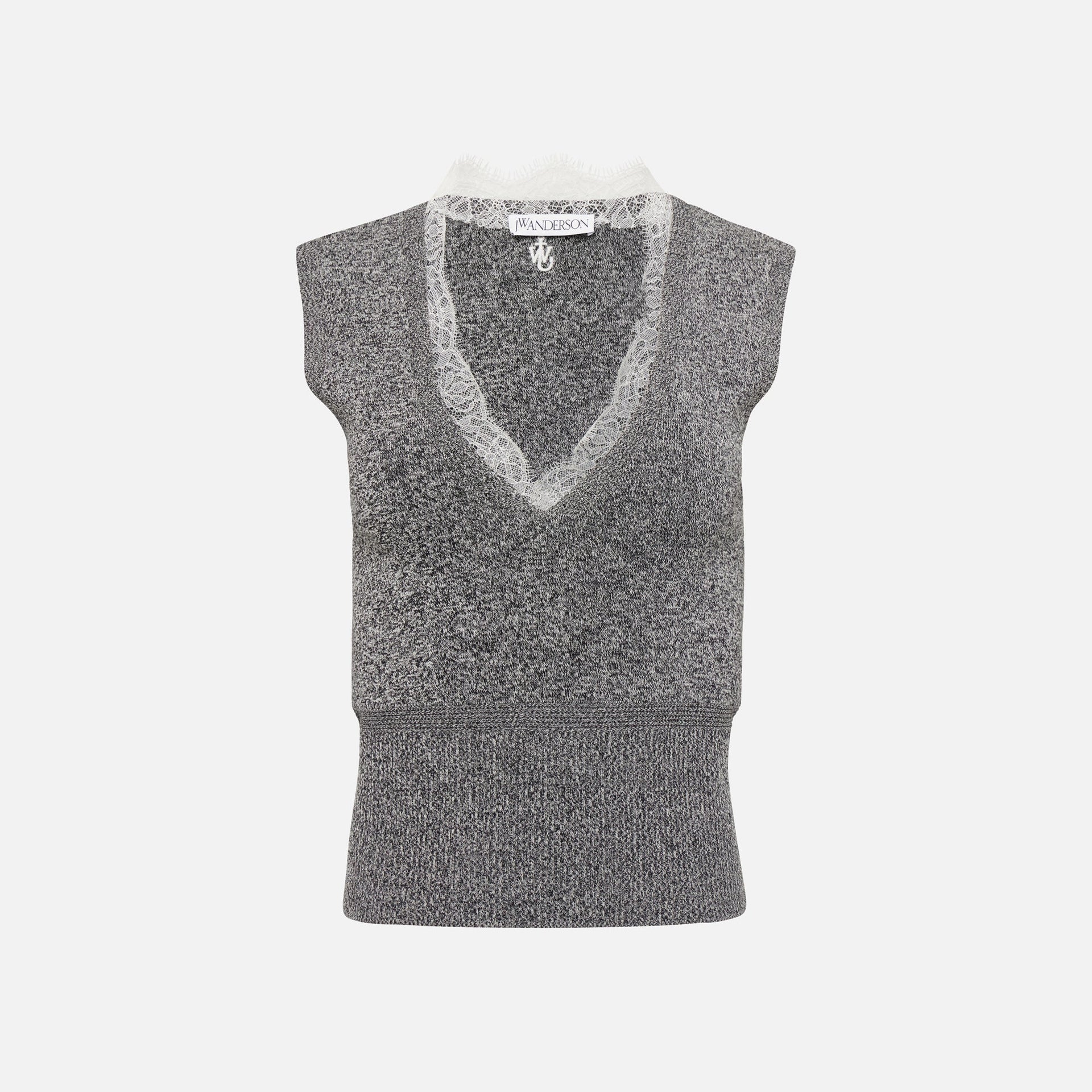 JW Anderson Lace Trim V-Neck Vest - Black / White