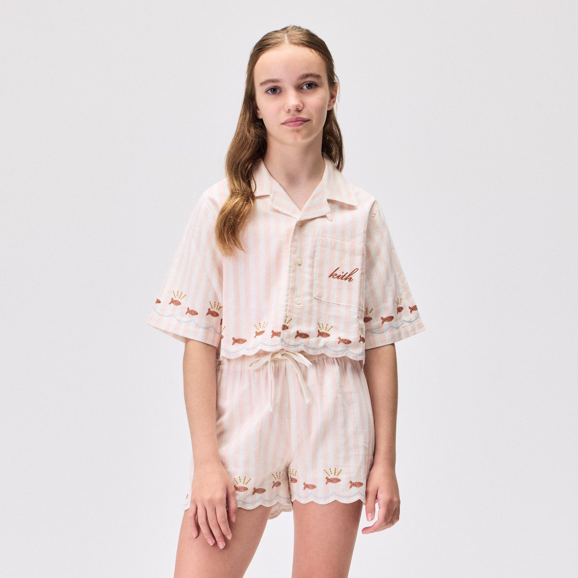 Kith Kids Embroidered Cropped Thompson Camp Shirt - Sahara - PH