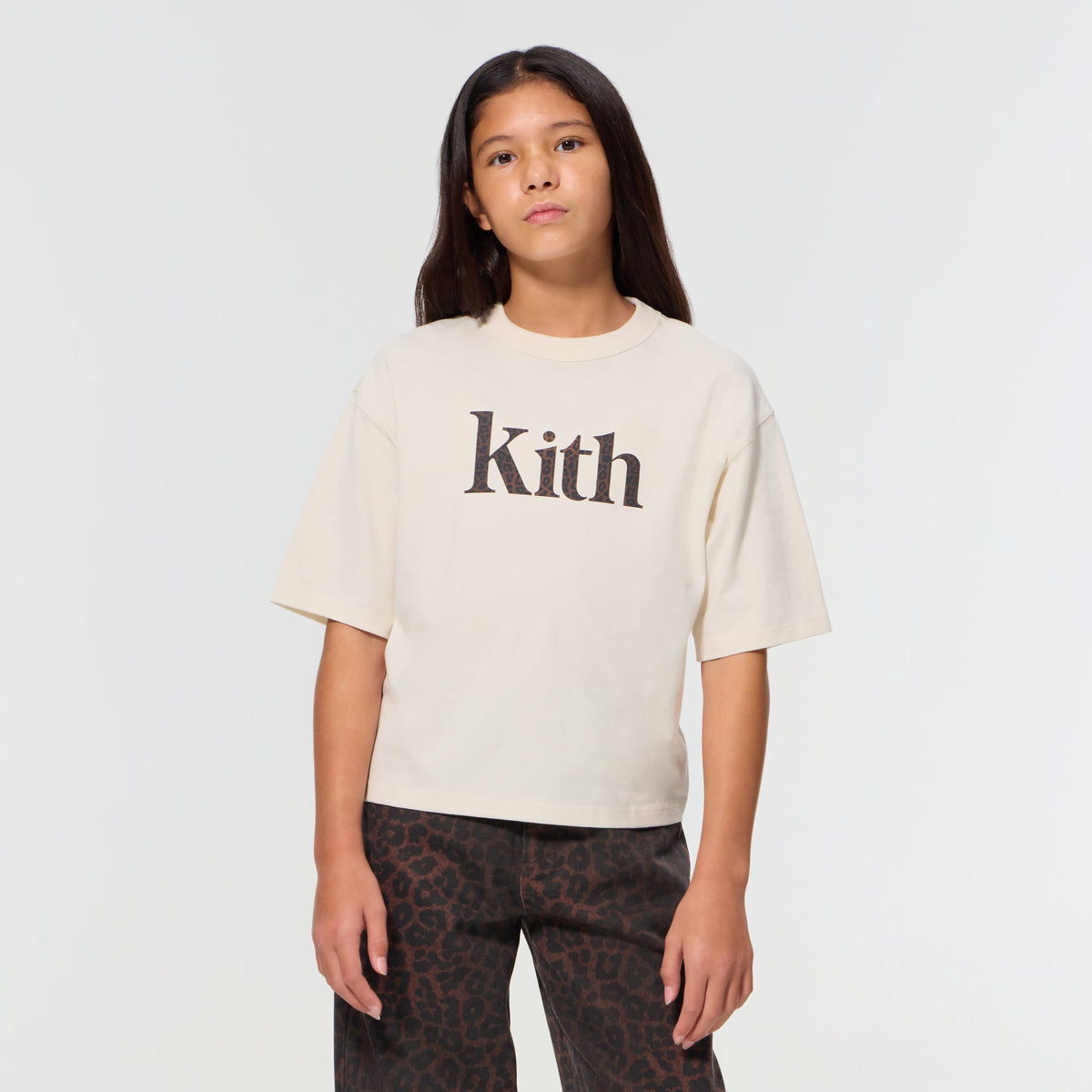 Kith Kids Leopard Serif Leonard Tee - Sandrift