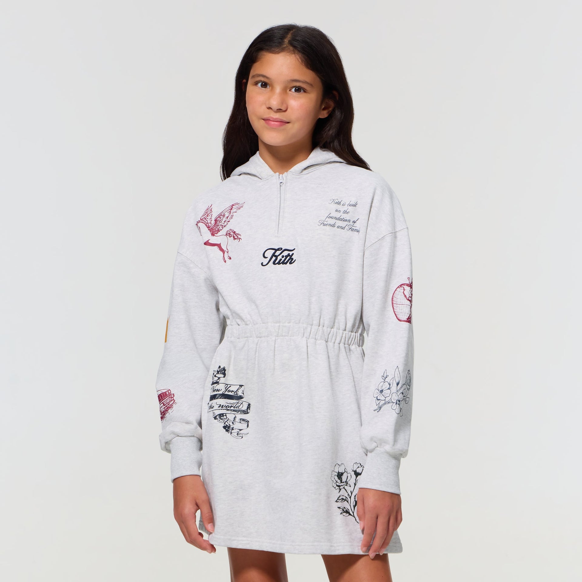 Kith Kids Logo Hoodie Dress - Light Heather Grey
