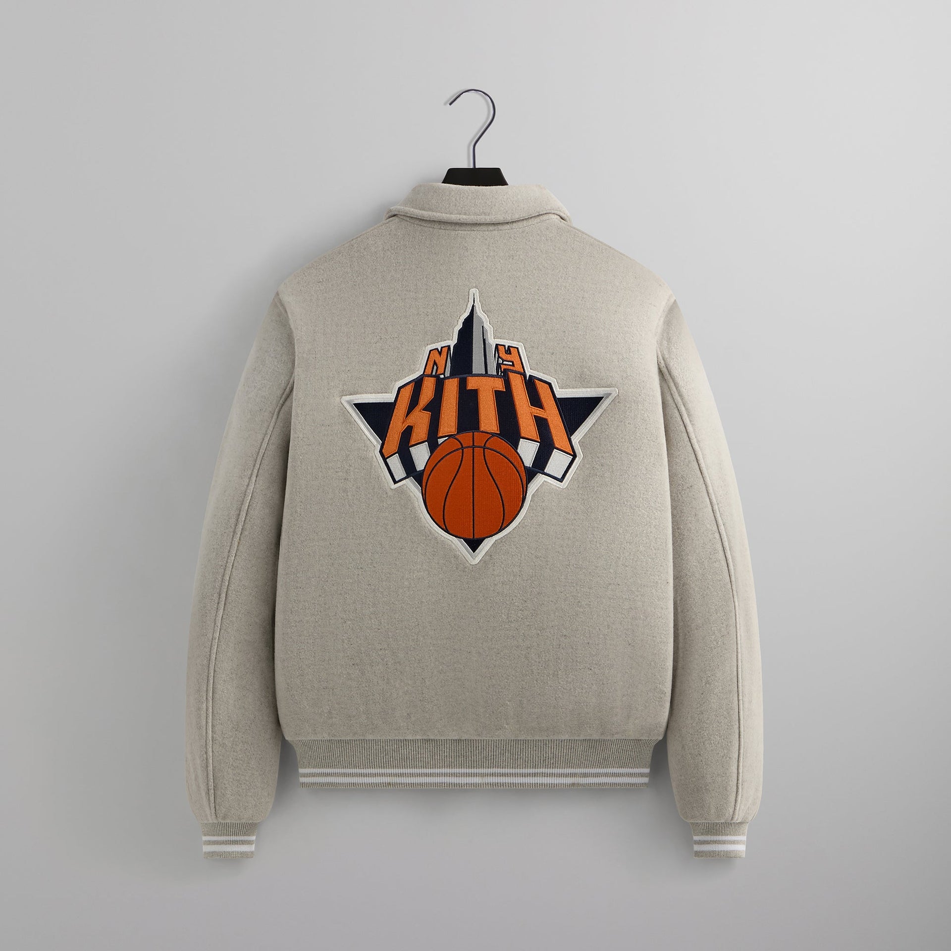 Kith for the New York Knicks Wings Wool Coaches Jacket - Light Heather Grey