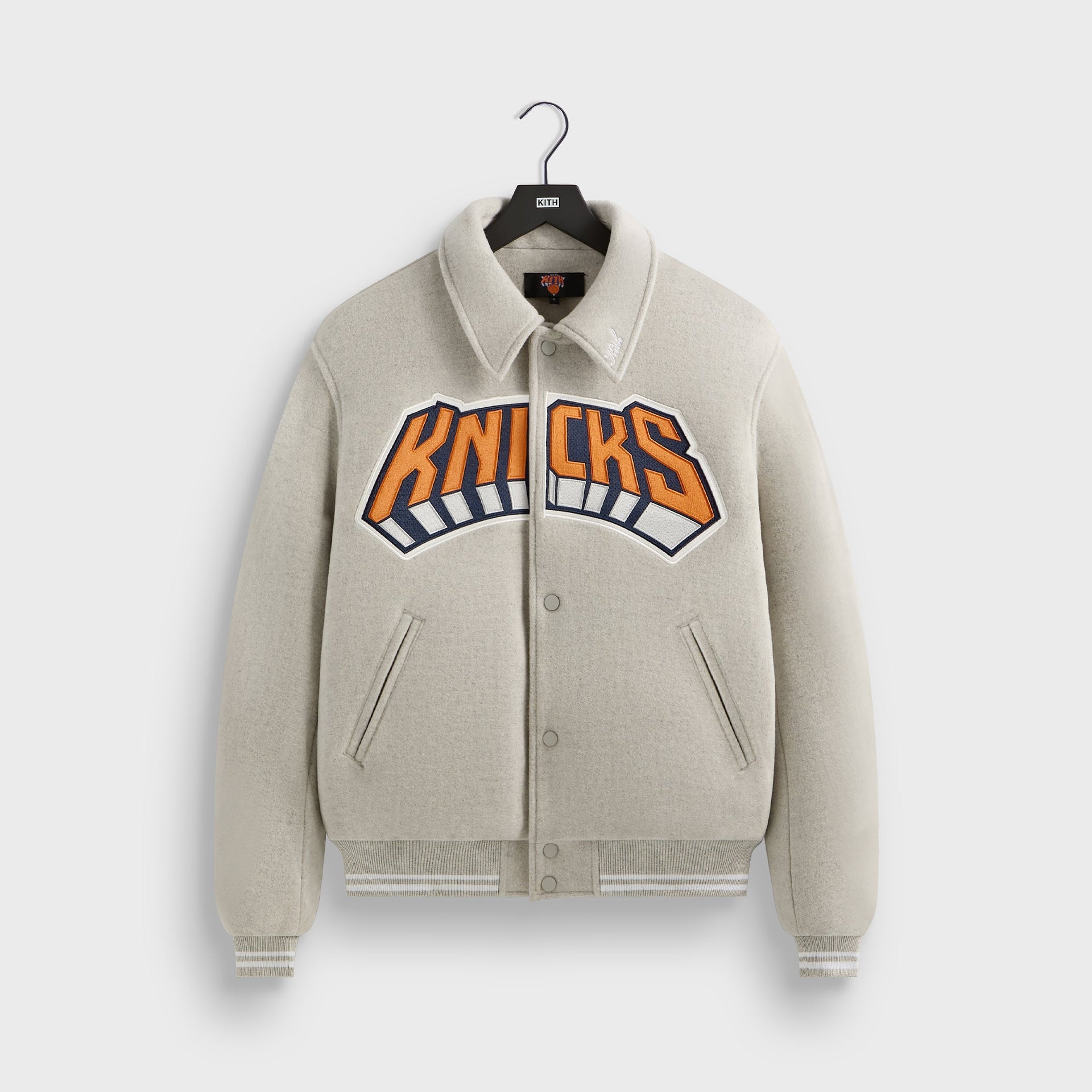 Kith for the New York Knicks Empire Wool Coaches Jacket - Light Heather Grey