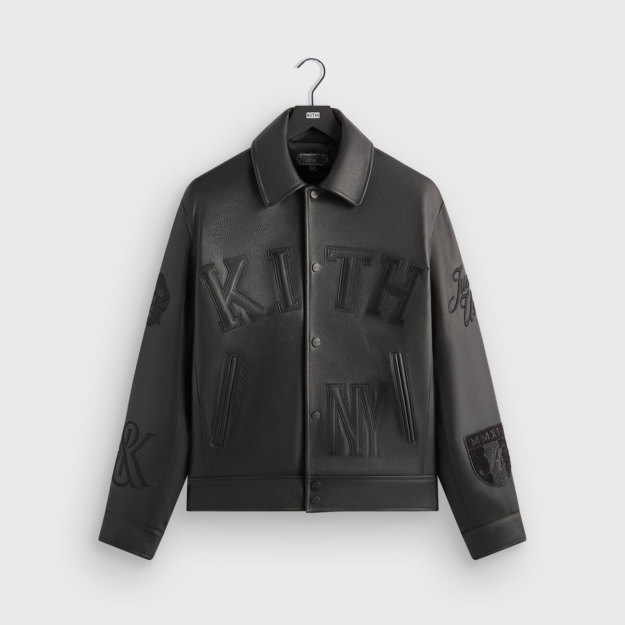 Kith Pebbled Leather Varsity Coaches Jacket - Black – Kith Europe