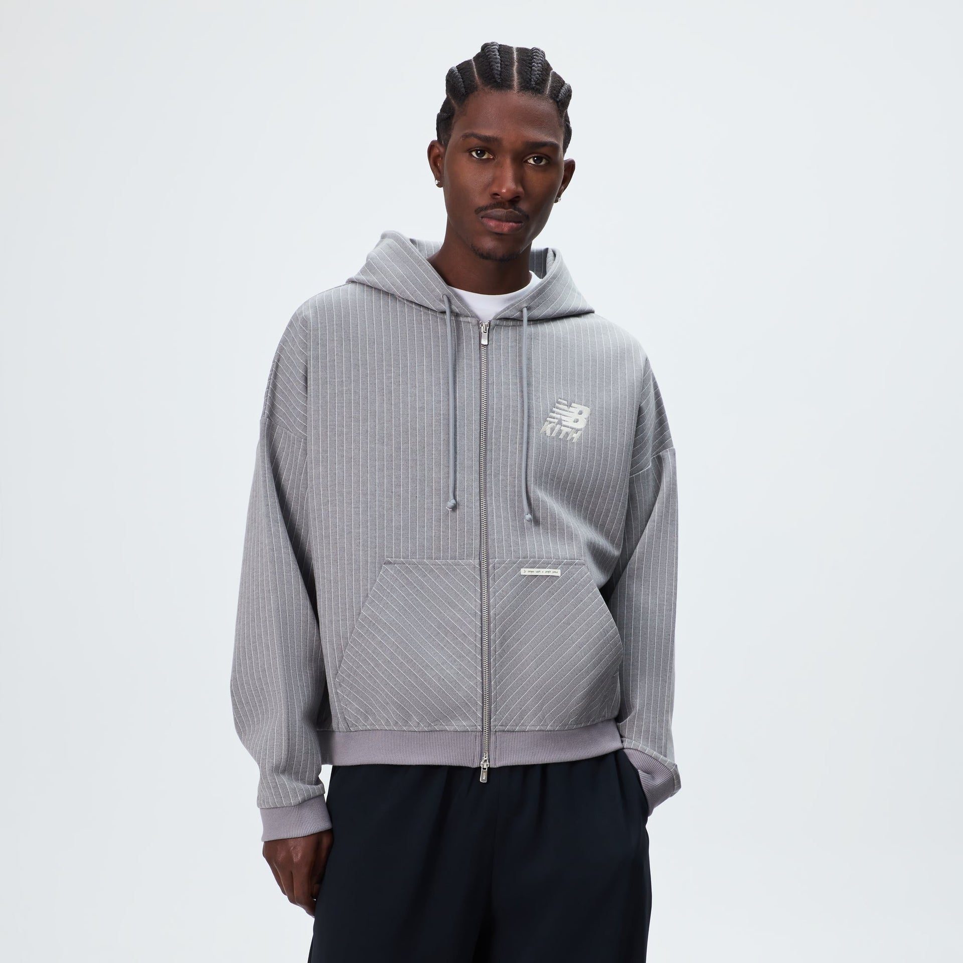 Kith & New Balance Pinstripe Braxton Zip Hoodie - Smoke - PH