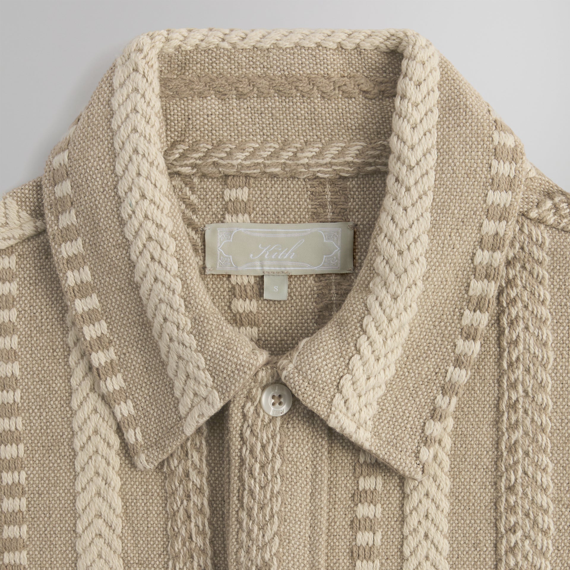 Kith Mixed Stripe Tweed Boxy Collared Overshirt - Creme