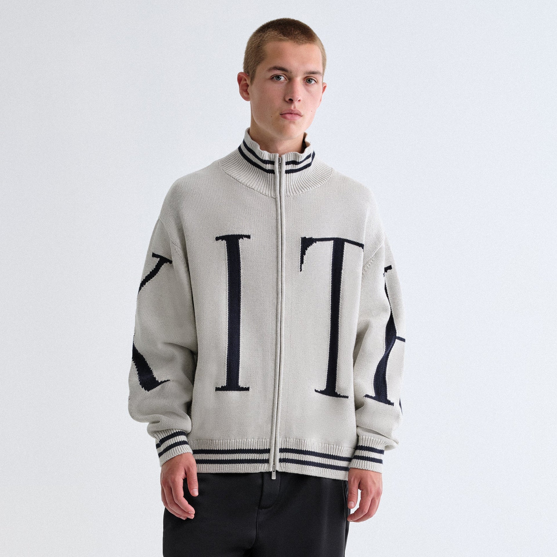Kith Big Letter New York Wyona Full Zip Sweater - Light Heather Grey