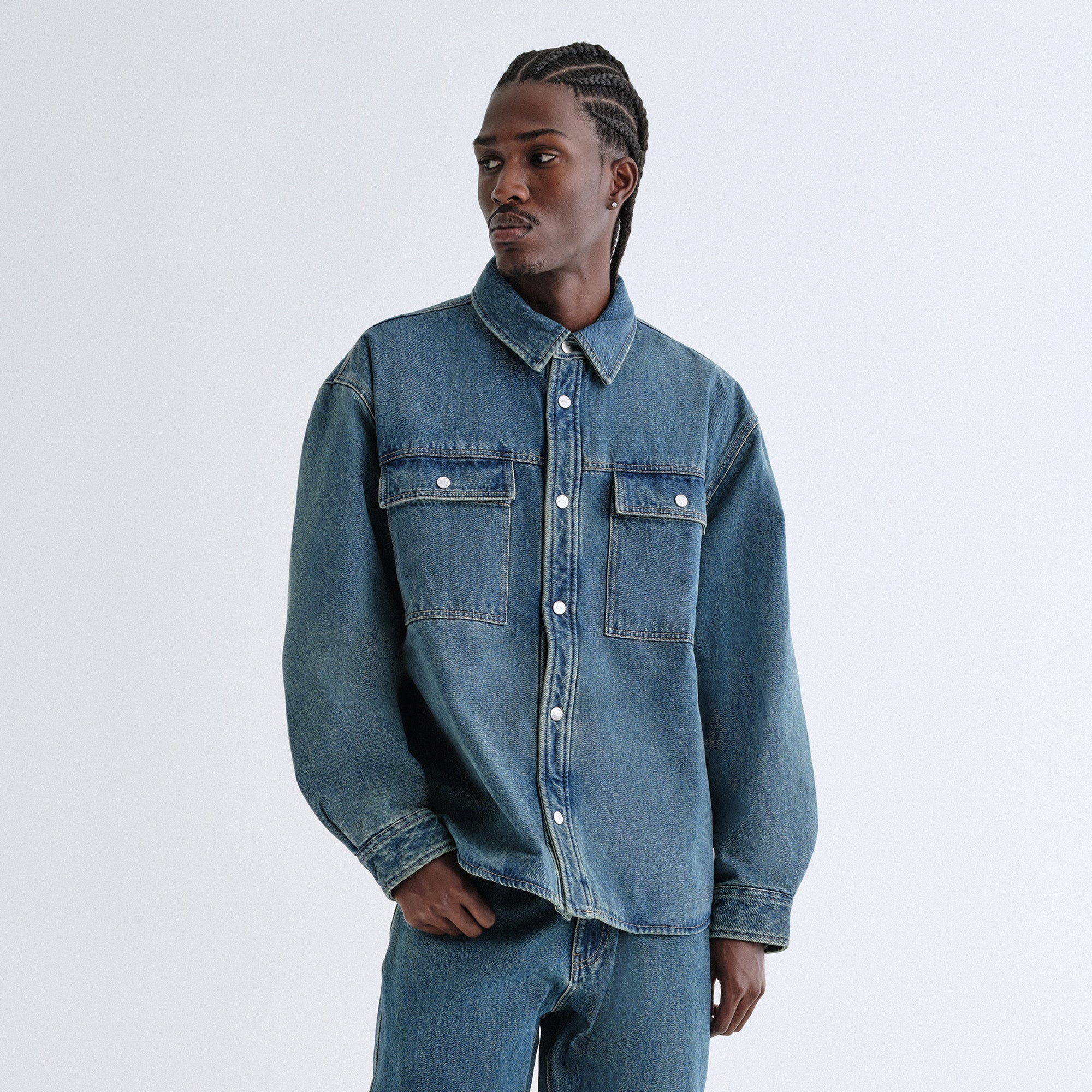 トップス KITH Denim Apollo Shirt Grey Kith Jacquard Crest Denim Apollo Shirt - Atom