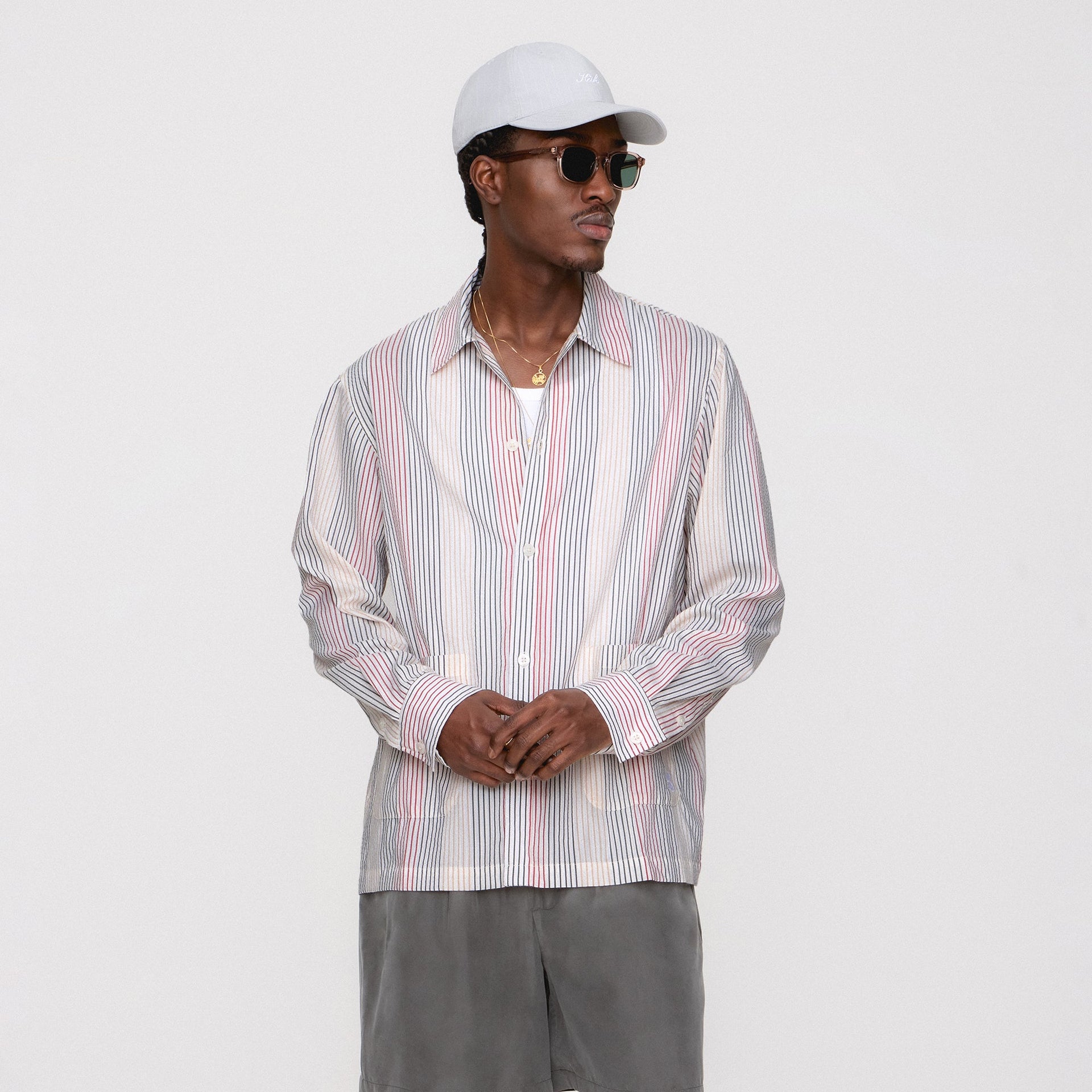 Kith Seersucker Long Sleeve Boxy Collared Overshirt - White