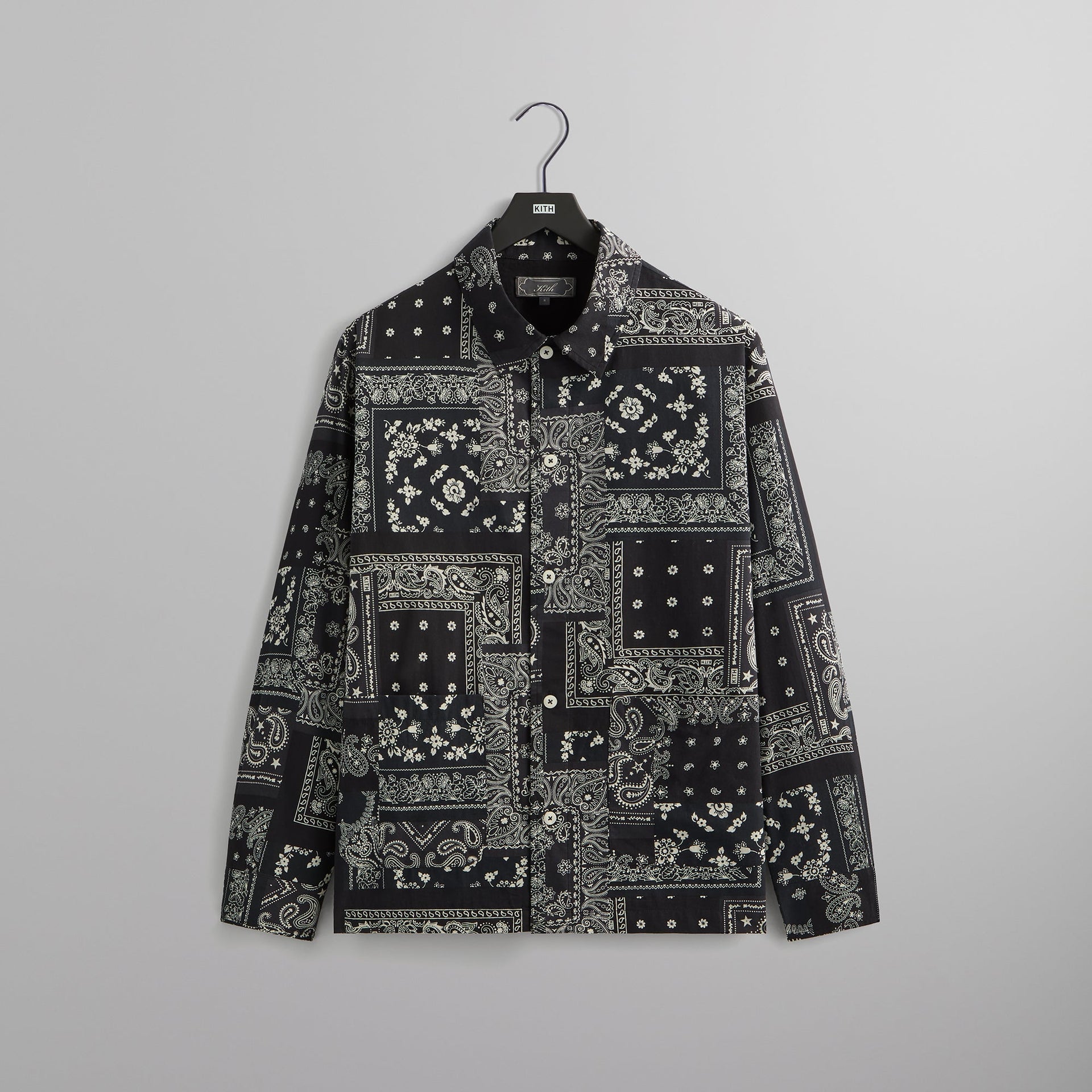 Kith Washed Cotton Bandana Boxy Collared Overshirt - Black