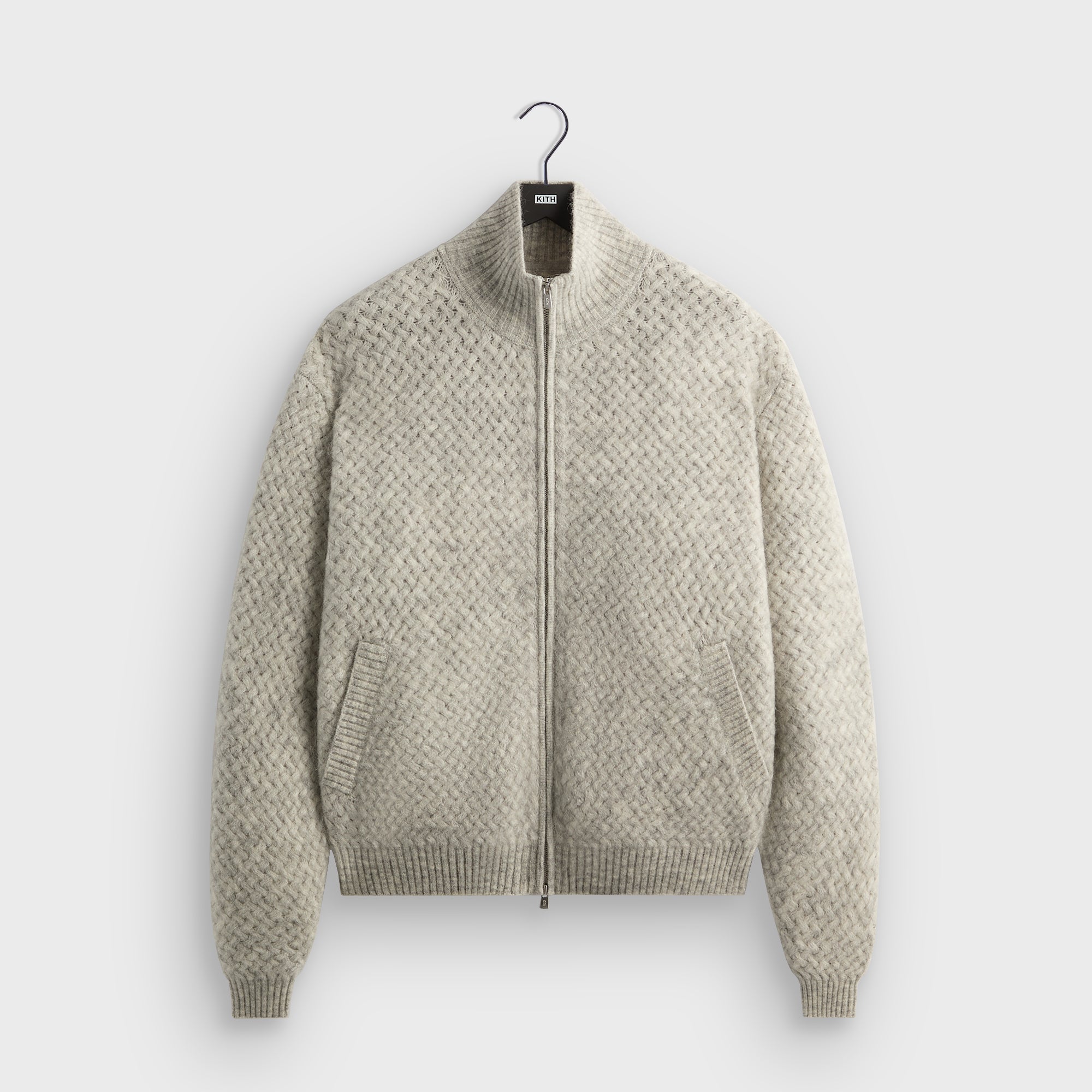 &Kin Basketweave Mohair Wyona Full Zip - Medium Heather Grey