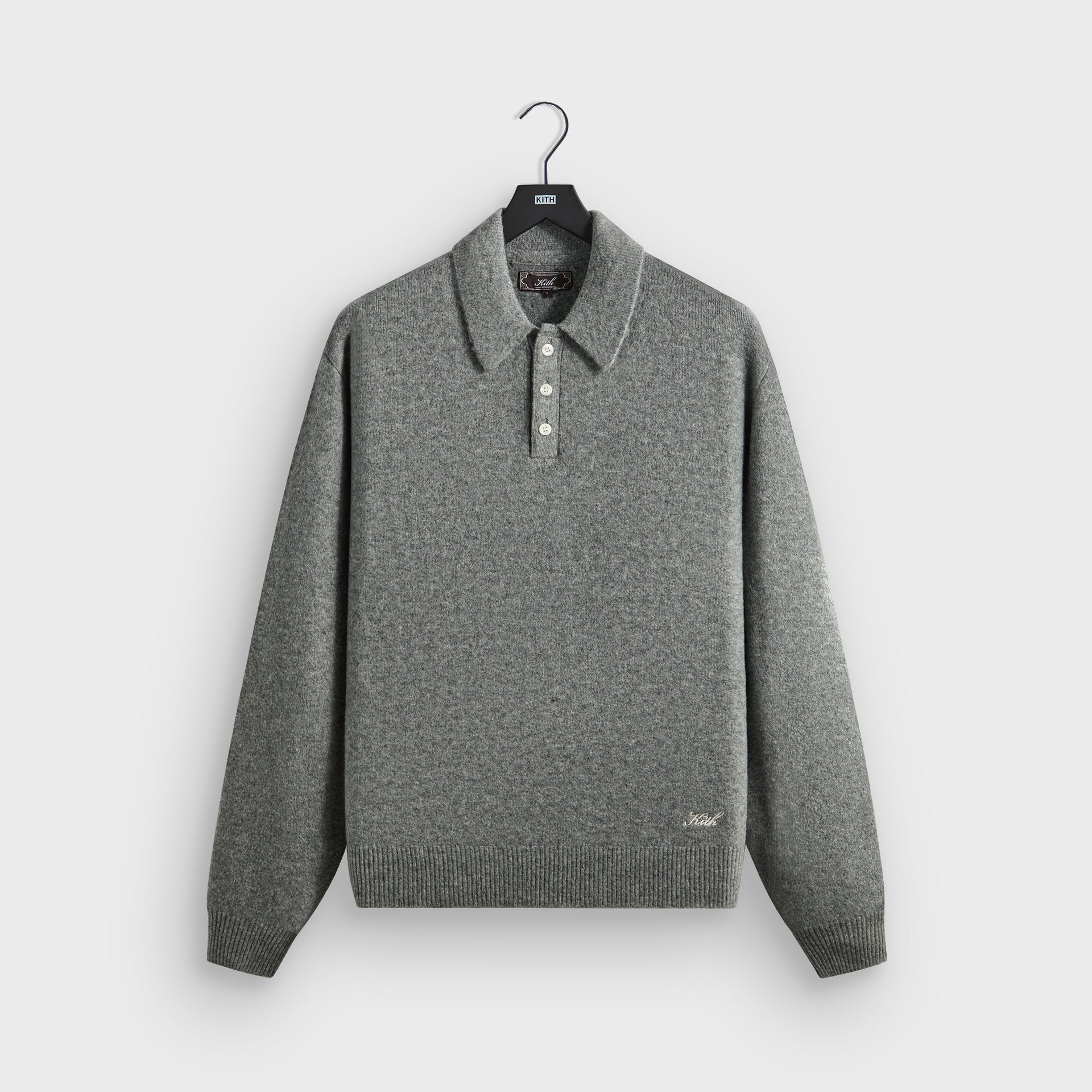 Kith Marled Harmon Rugby Pullover - Mid Heather Grey