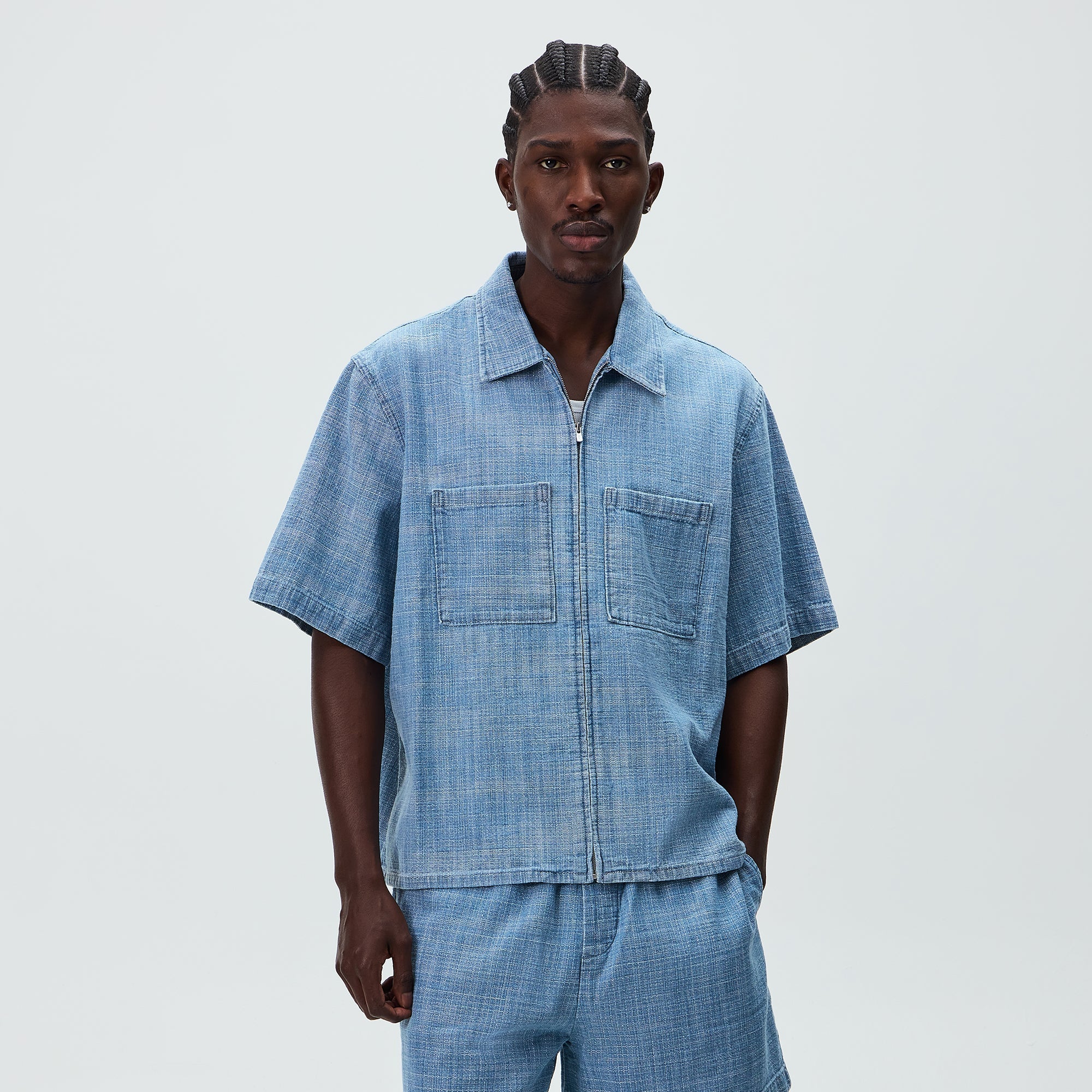 HTH puff sleeve shirt set　明日まで Kith Textured Indigo Paxton Zip Front Shirt - Light Indigo – Kith