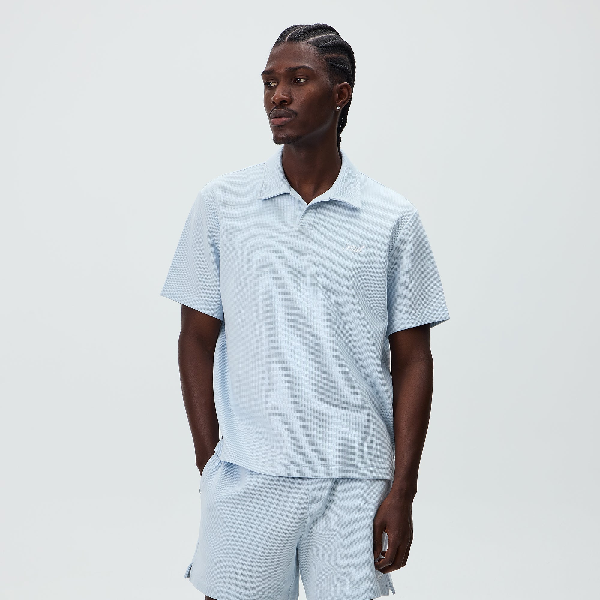 Kith Micro Waffle Drew Polo - Light Indigo – Kith Europe