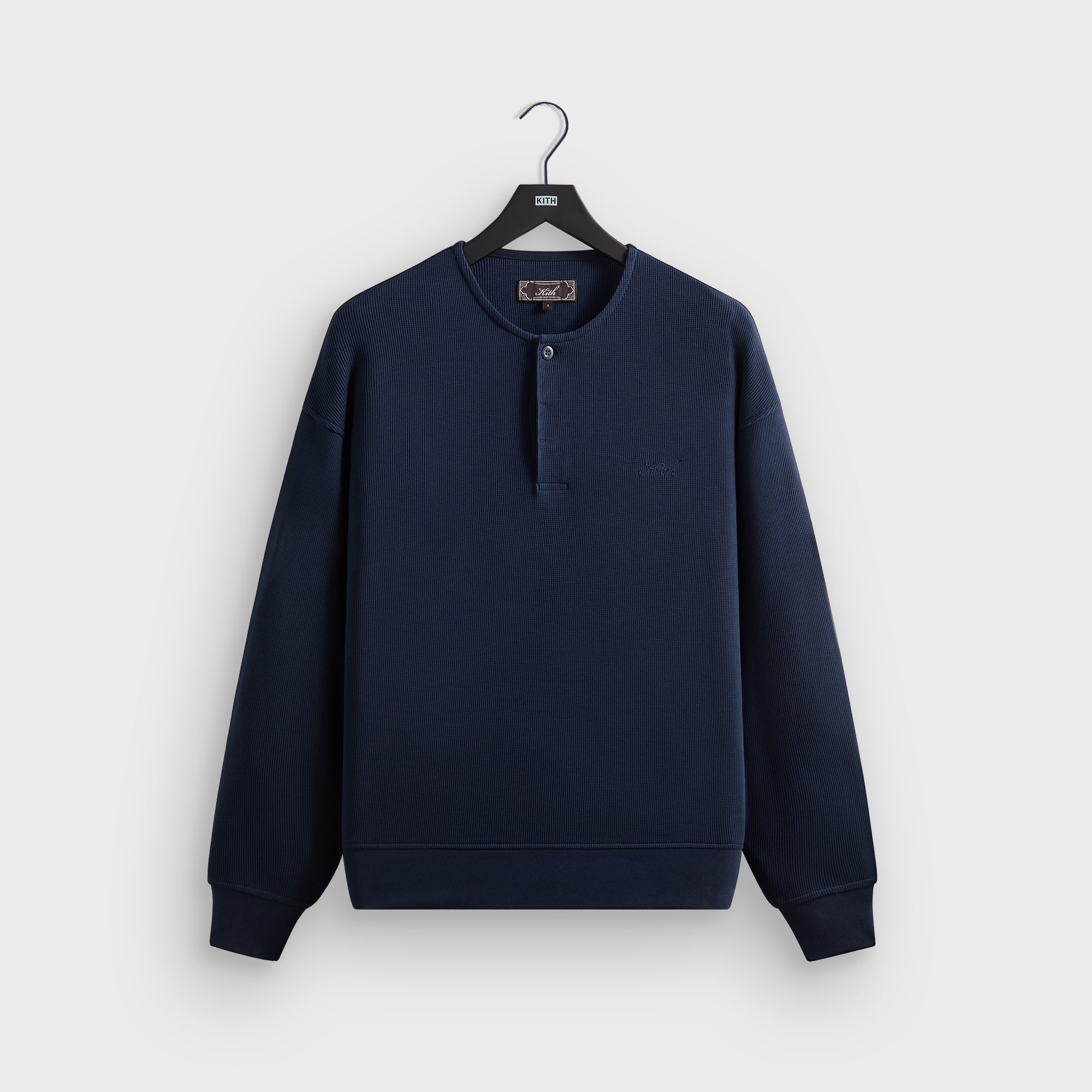 Kith Micro Waffle Long Sleeve Colby Pullover - Nocturnal – Kith Europe