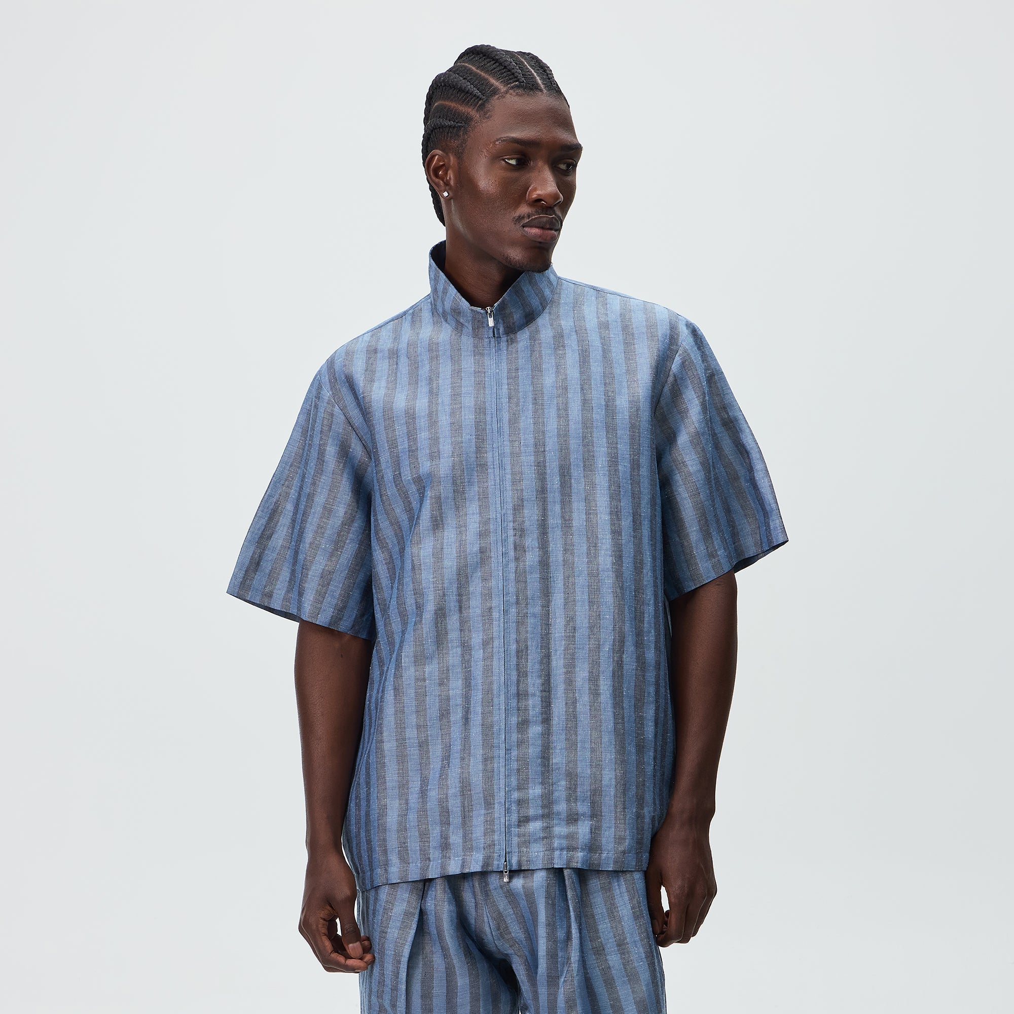 トップス ARGUE STRIPE LINEN SOLODITY SHIRT Kith Spun Silk Linen Stripe Colton Zip Front Shirt - Guide – Kith