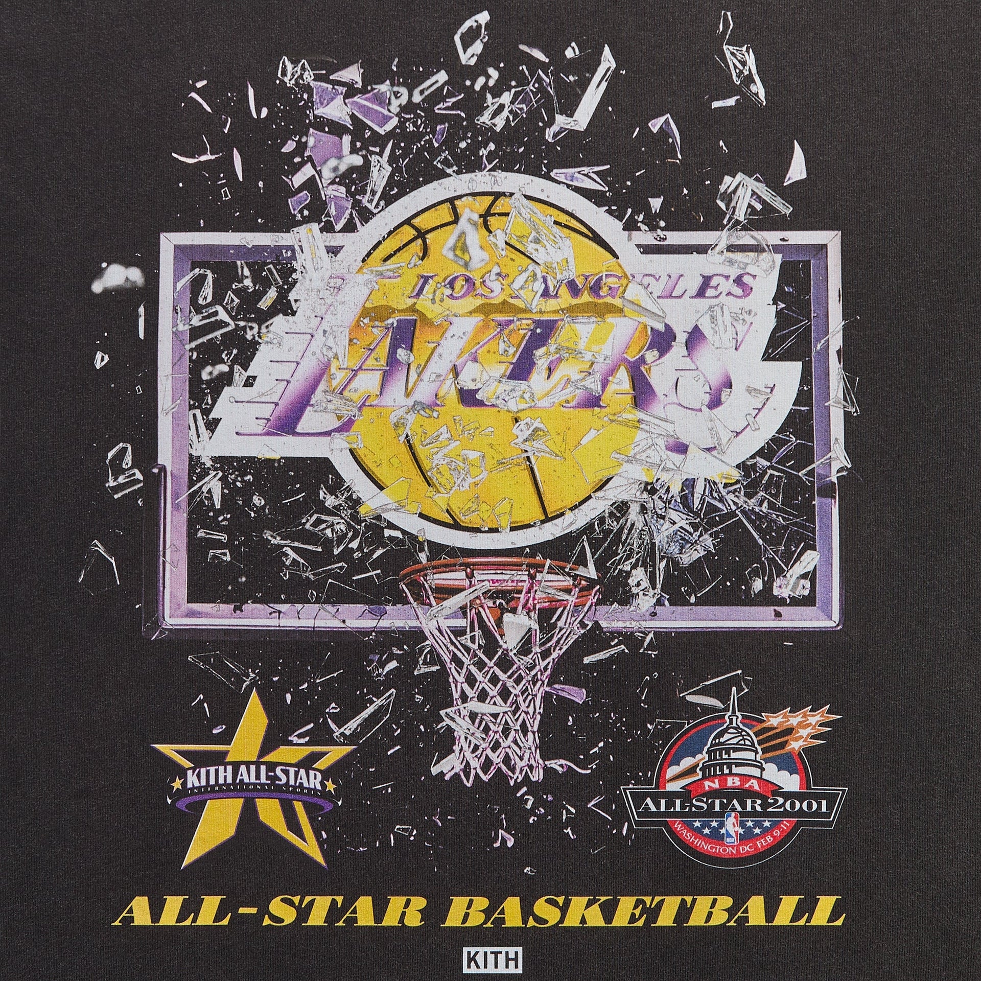 Kith for NBA All-Star Los Angeles Lakers Shattered Backboard Vintage Tee - Black - PH