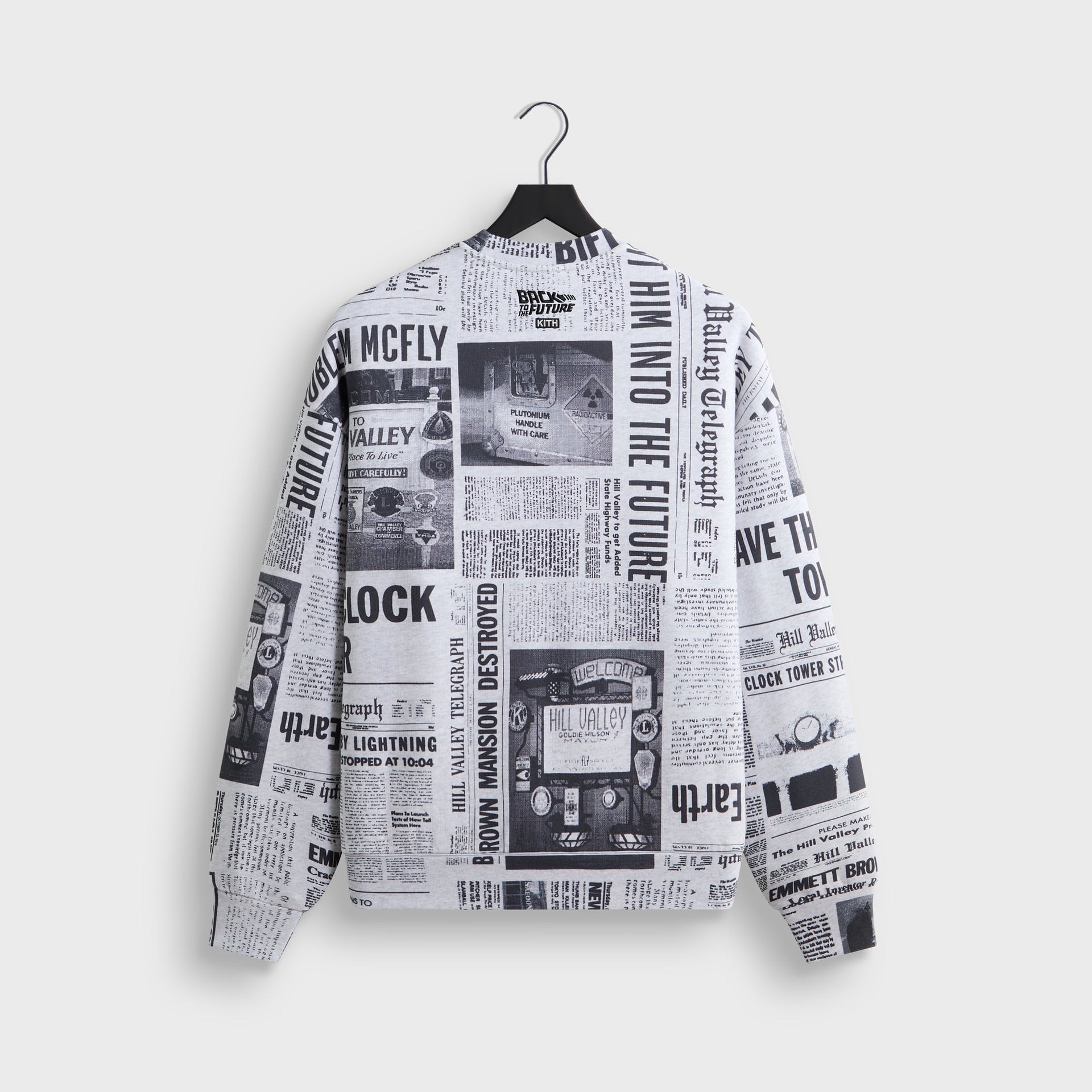 Kith for Back to the Future Newspaper All-Over Printed Nelson Crewneck - Light Heather Grey