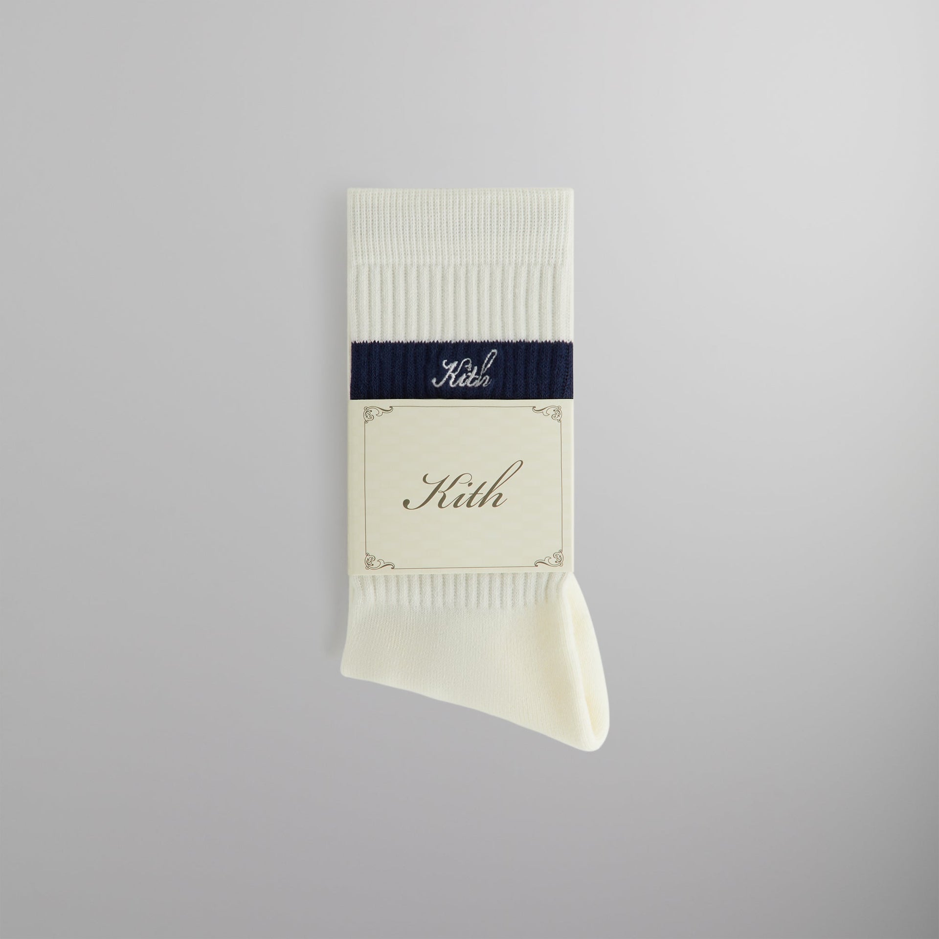 Kith Double Stripe Script Embroidered Cotton Crew Socks - Torpedo