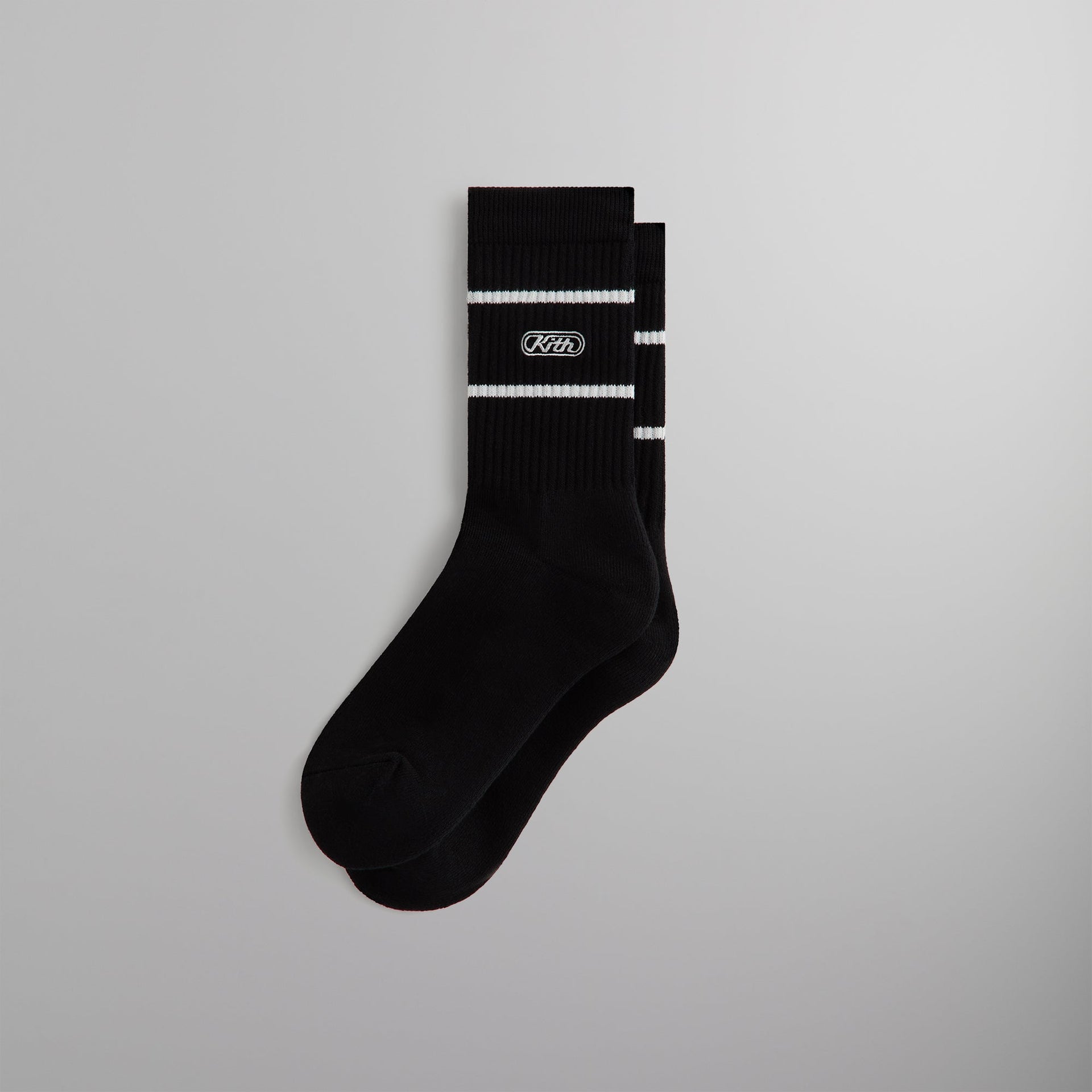 Kith Embroidered Logo Striped Crew Sock - Black