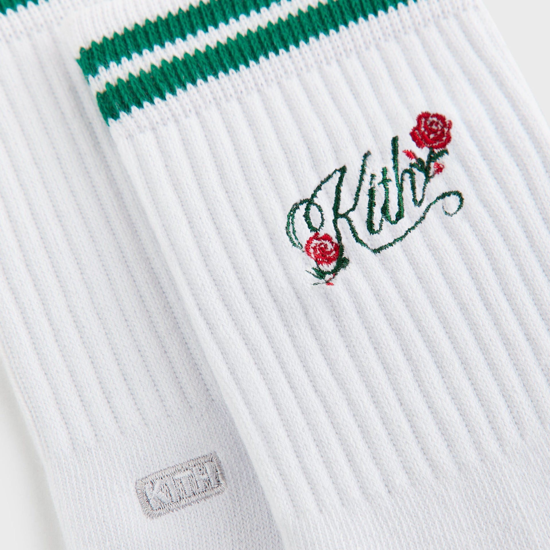Kith Double Striped Floral Cotton Mid Crew Socks - Conifer