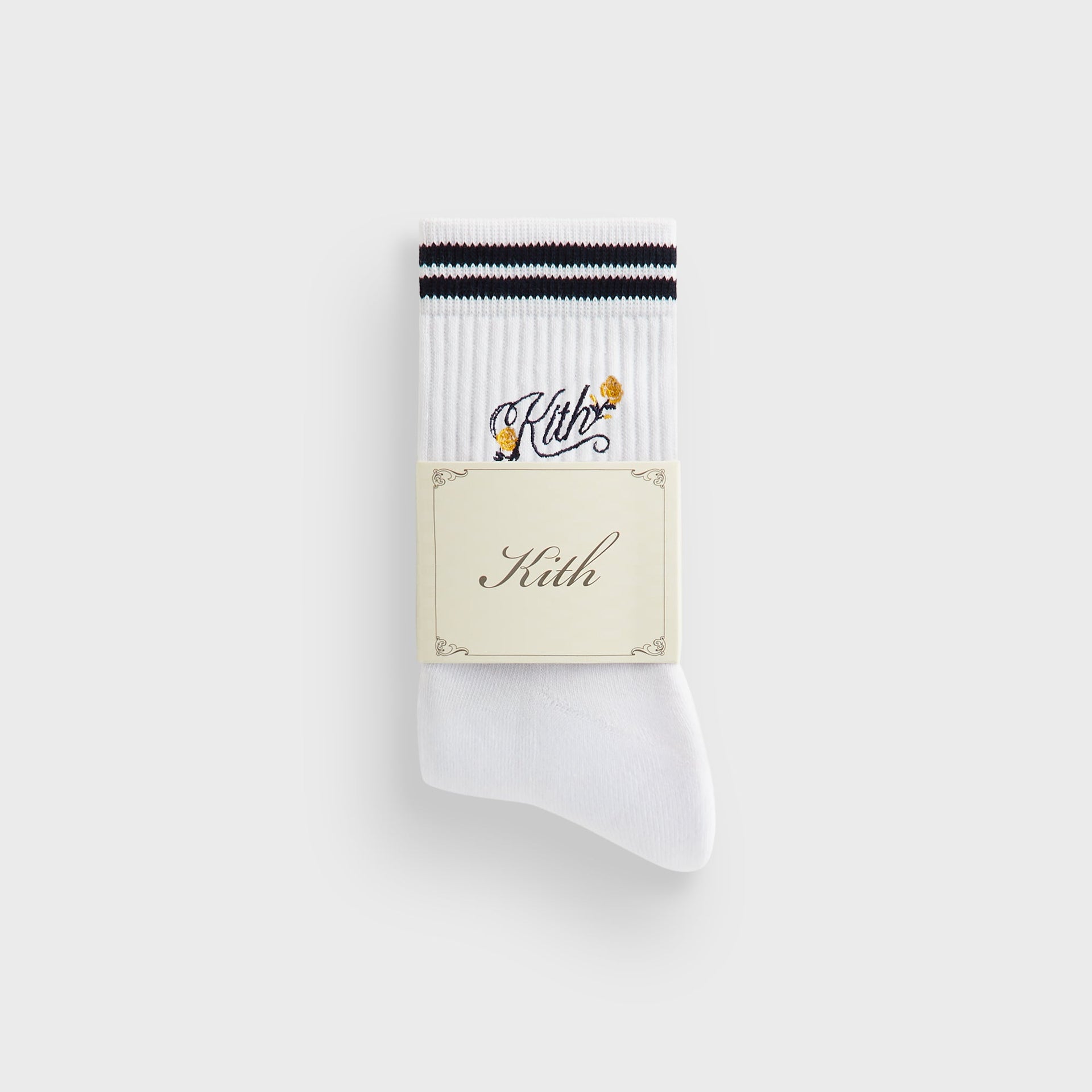 Kith Double Striped Floral Cotton Mid Crew Socks - Nocturnal