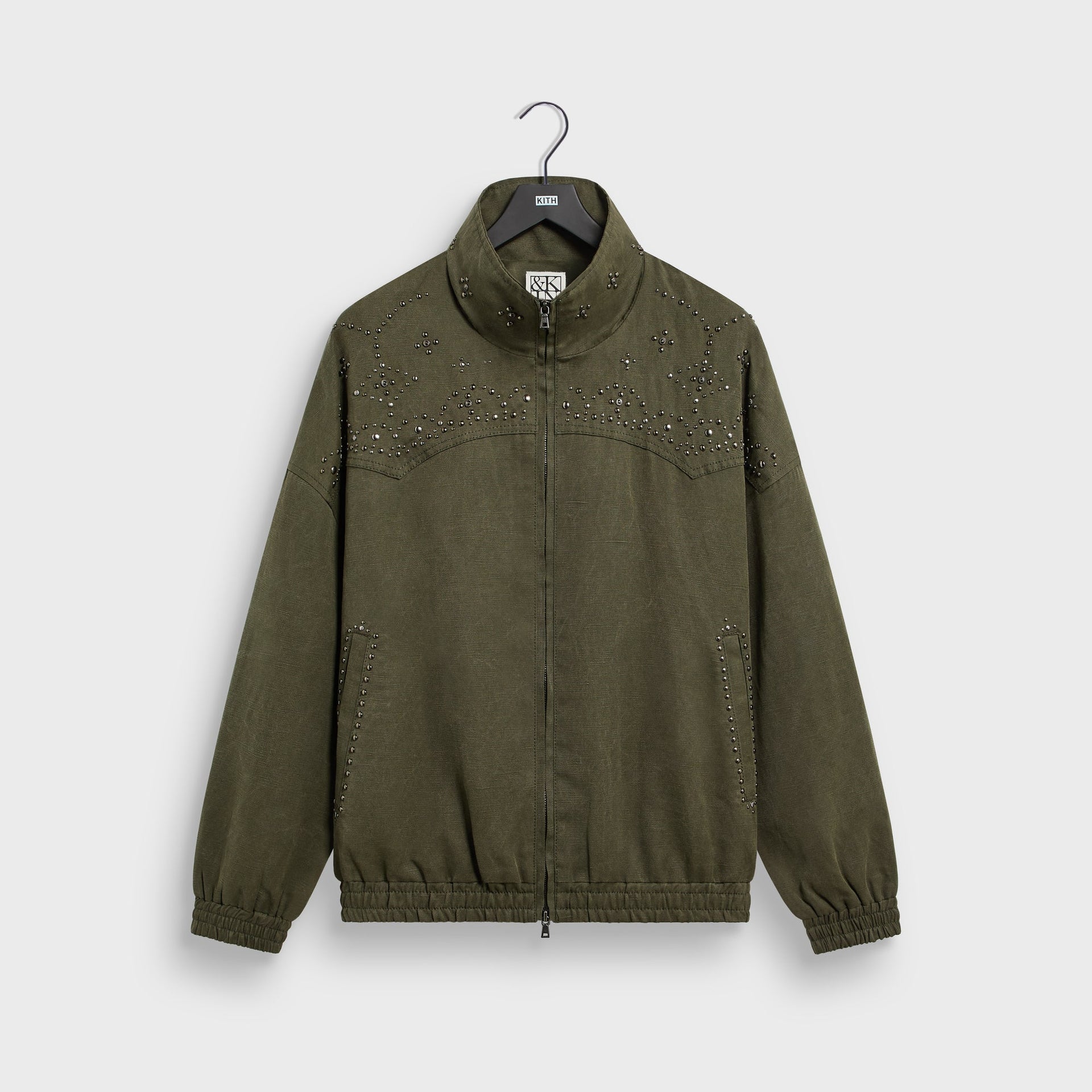 &Kin Studded Canvas Rhysand Jacket - Moss