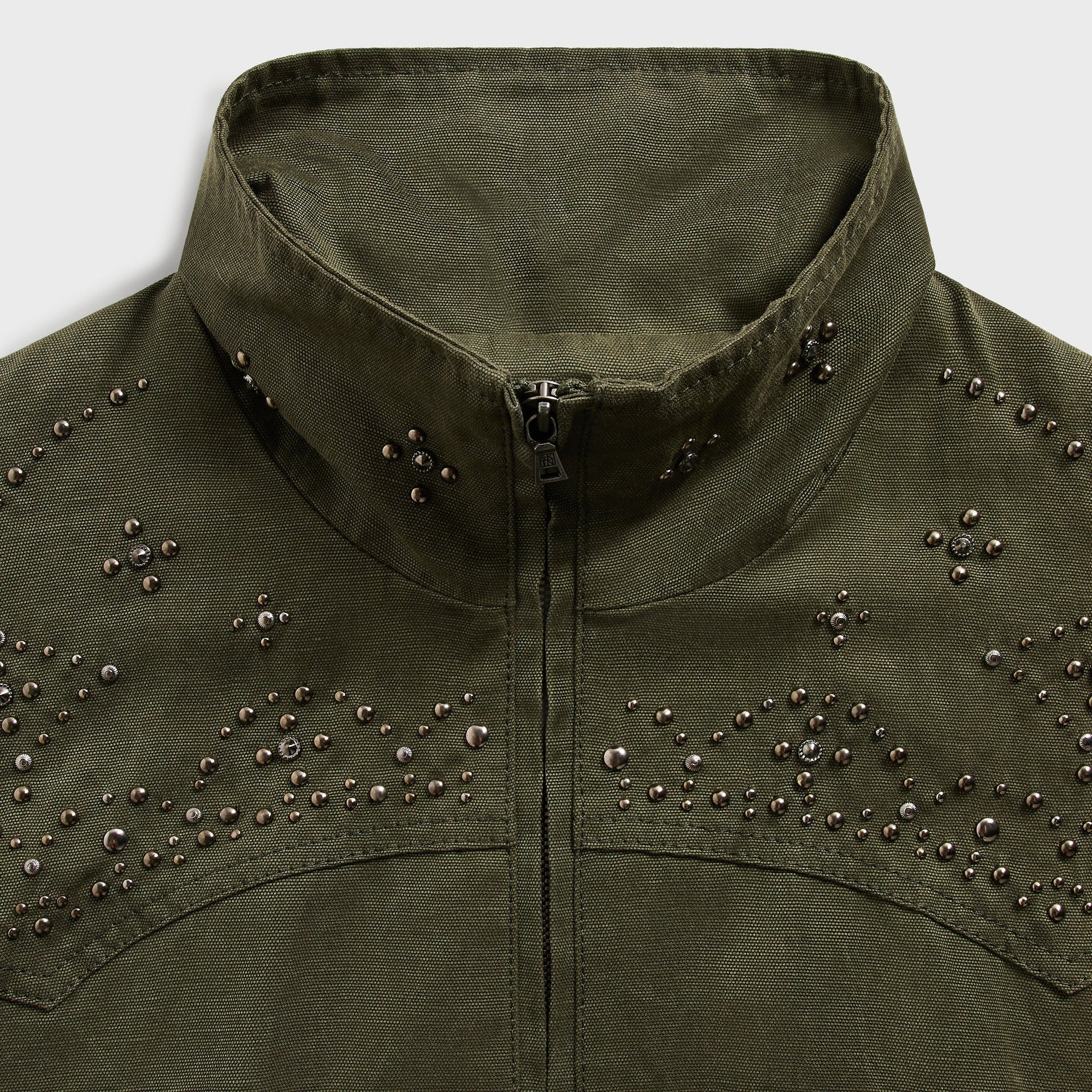 &Kin Studded Canvas Rhysand Jacket - Moss