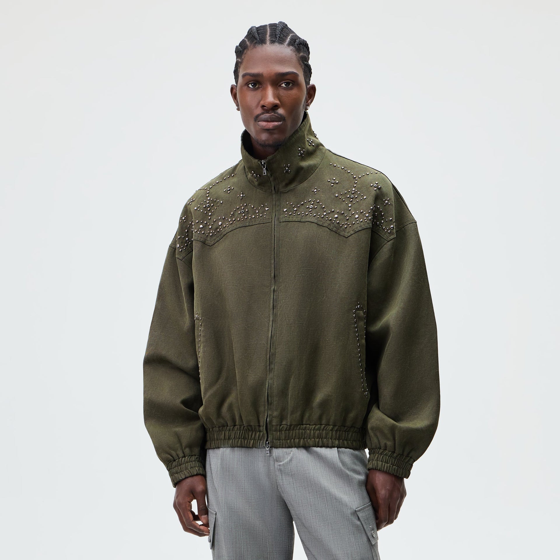 &Kin Studded Canvas Rhysand Jacket - Moss - PH
