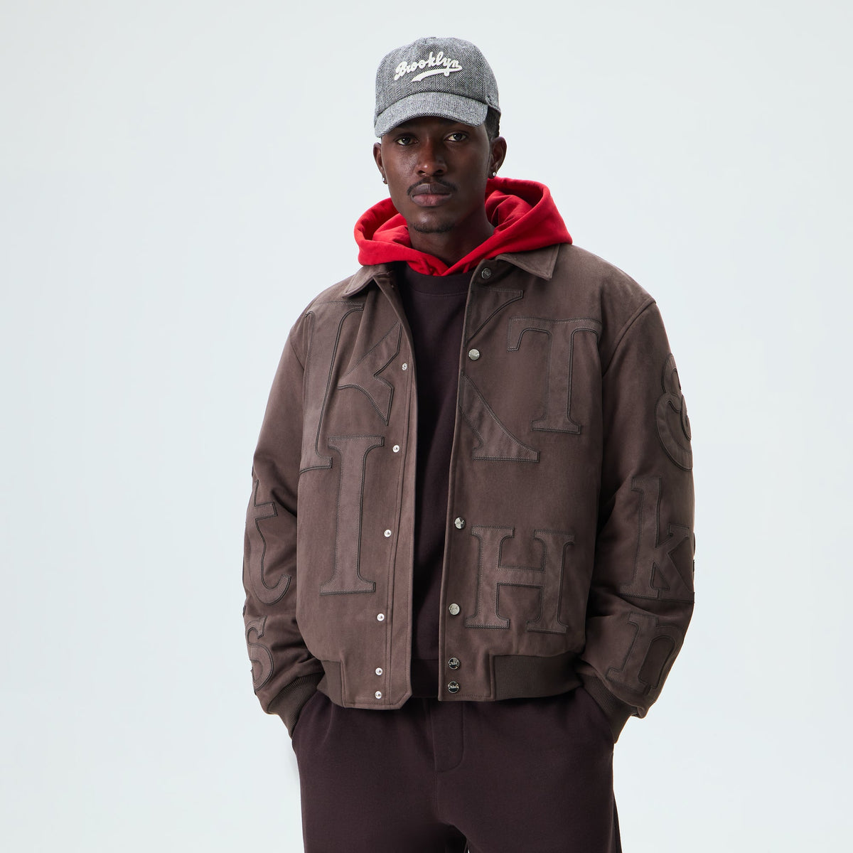 Kith Microsuede Varsity Coaches Jacket - Dark Ash