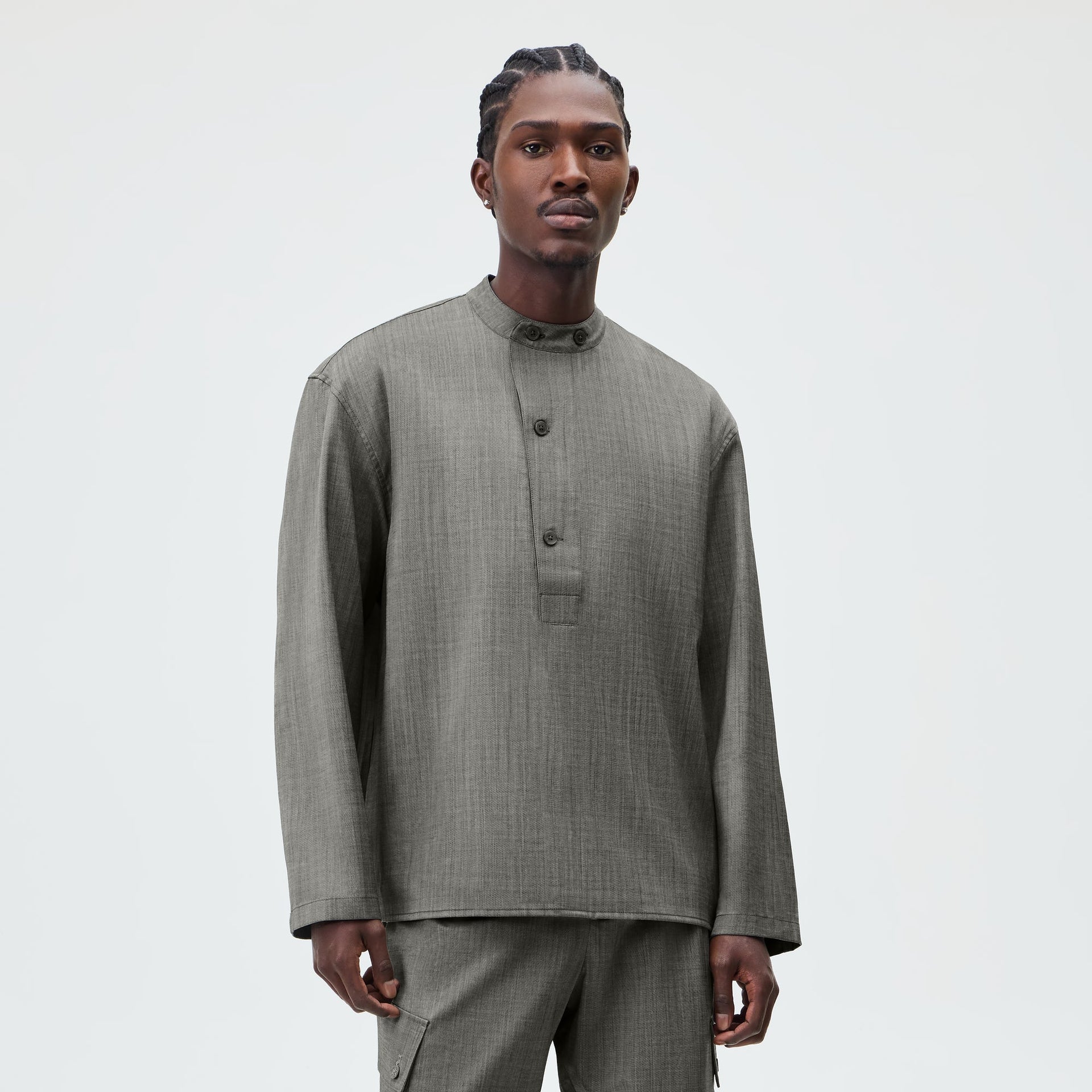 &Kin Tropical Wool Leven Shirt - Grey Melange