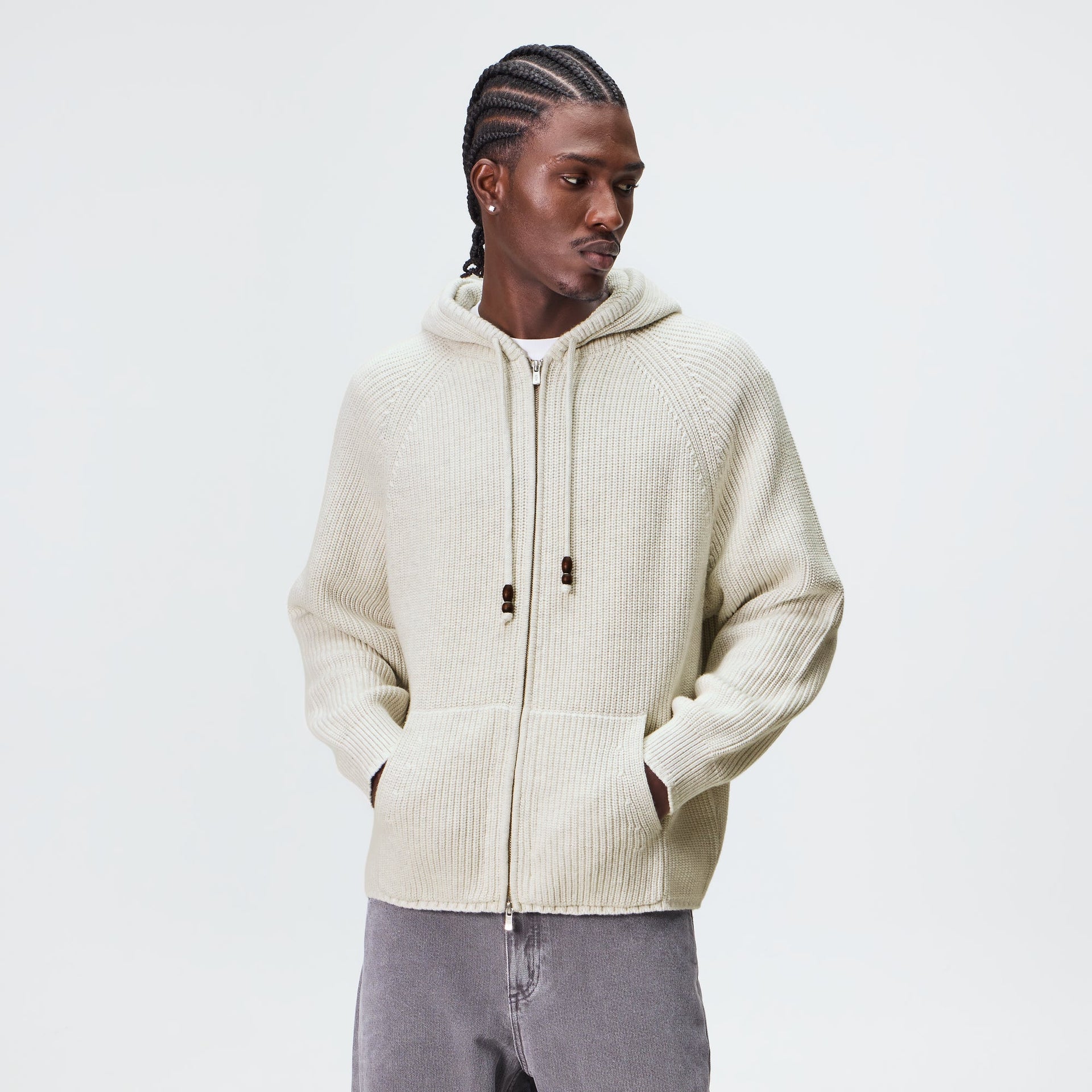 Kith Full Zip Knit Miles Hoodie - Light Heather Grey