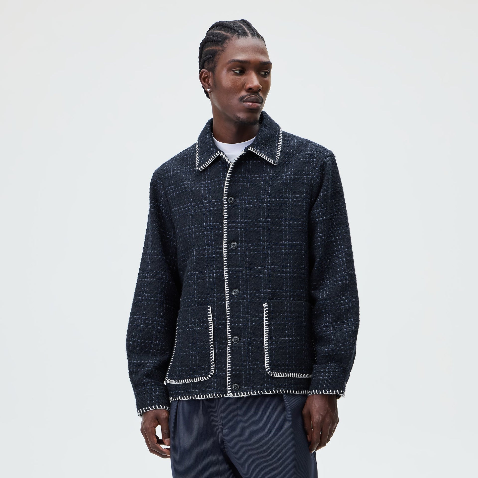 &Kin Tweed Boxy Collared Overshirt - Nocturnal