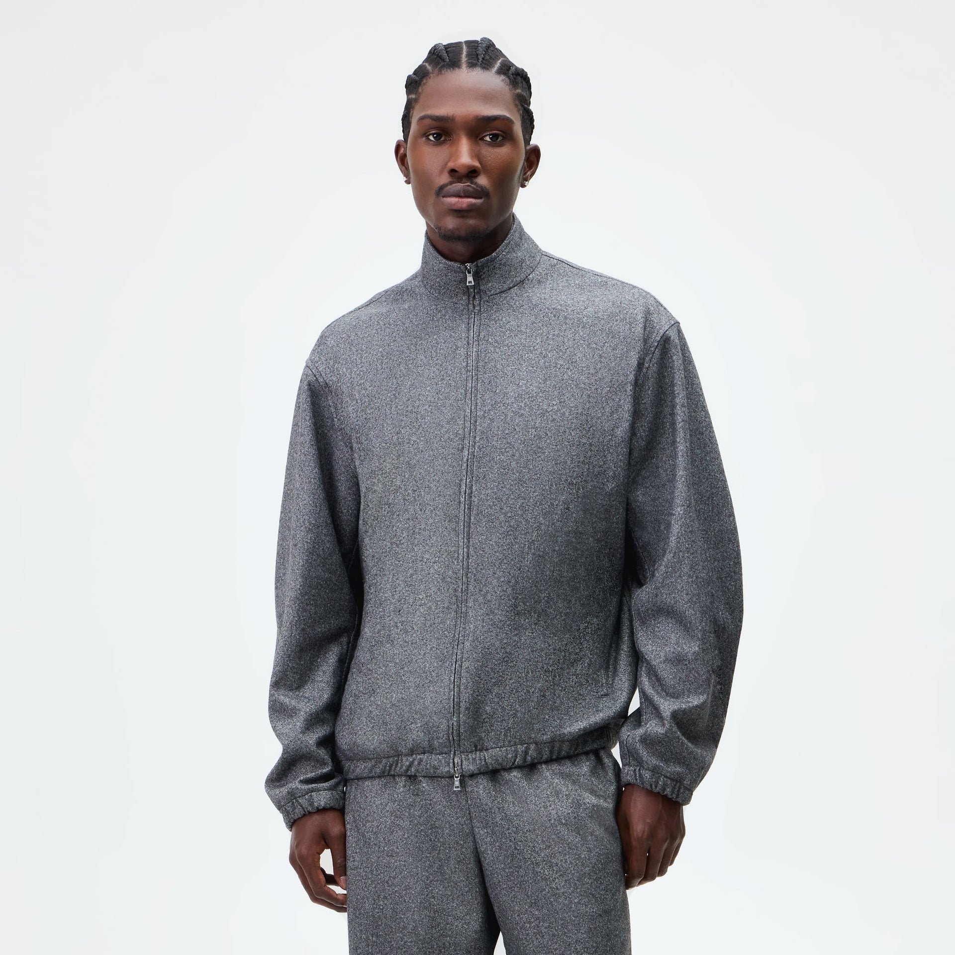 &Kin Flannel Jersey Stephen Track Jacket - Charcoal Heather