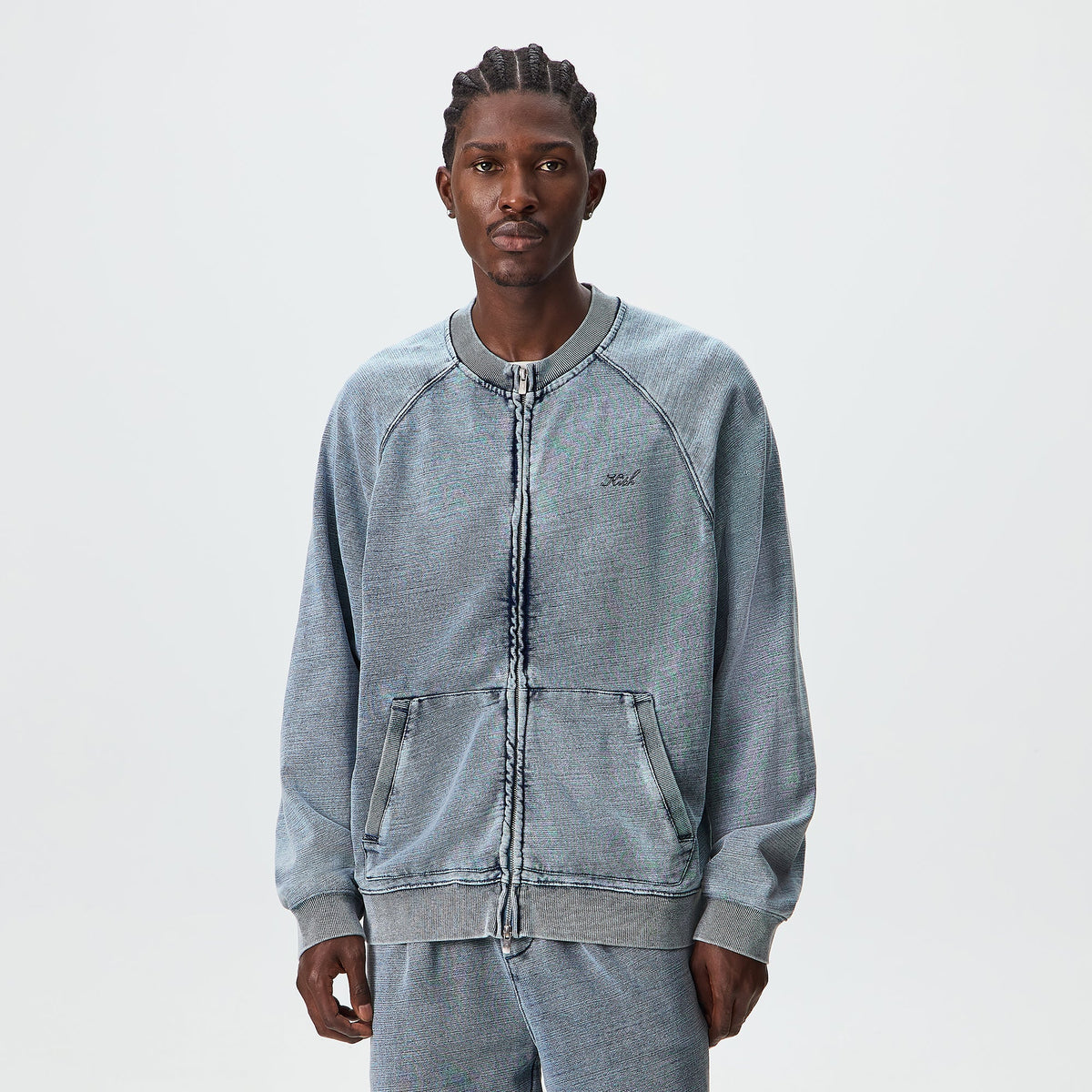 Kith Indigo Fleece Linus Full Zip Crewneck - Light Indigo