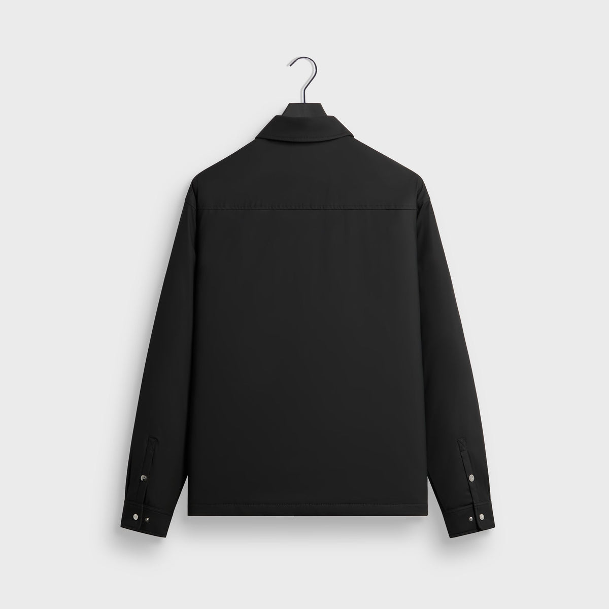 Kith Stretch Poly Brixton Shirt Jacket in black, back view, plain snap-front jacket