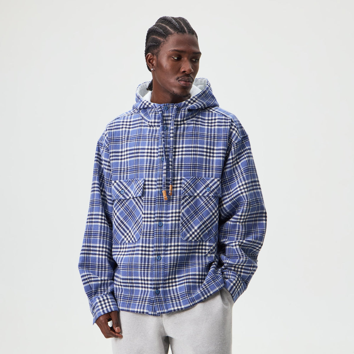 Kith Waffle Plaid Henson Hooded Buttondown - Voyage
