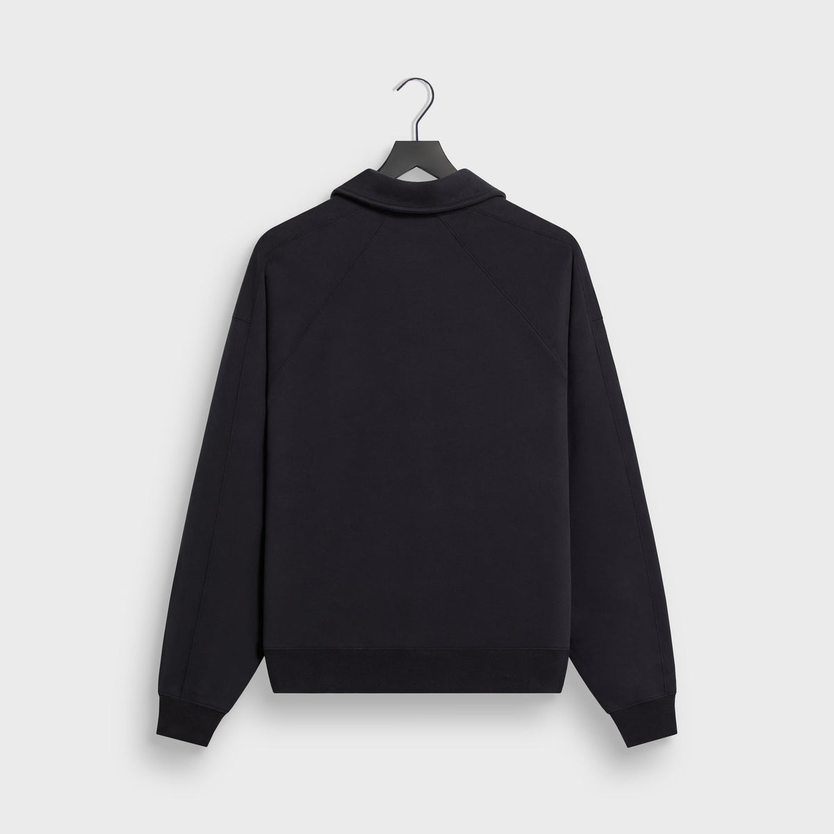 Kith Sueded French Terry Nelson Rugby Pullover in black, back view, polo-collar pullover