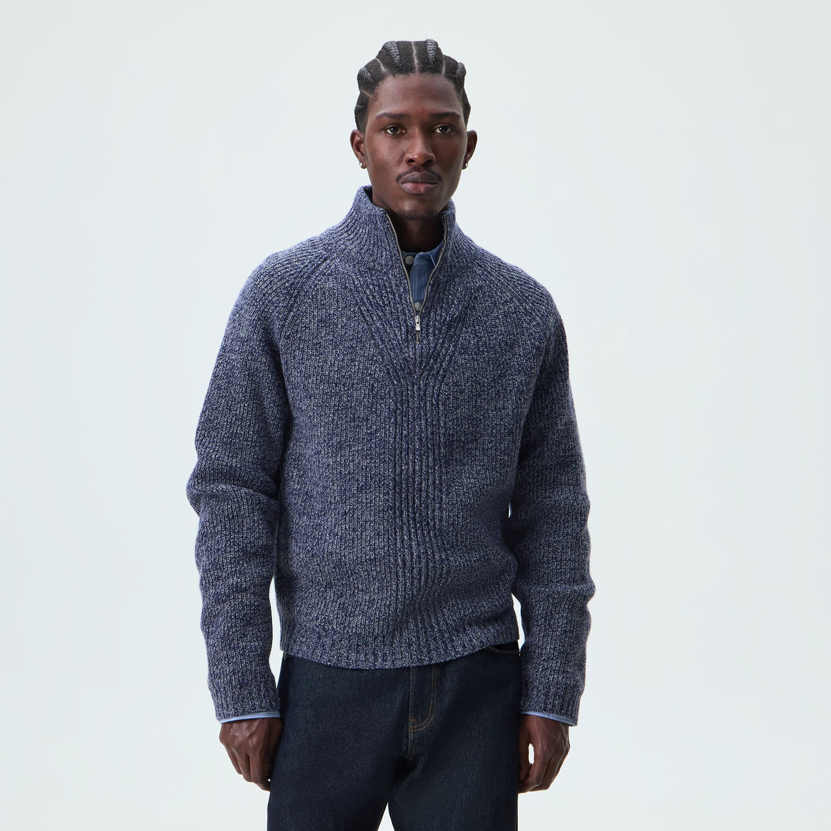 Kith Marled Copeland Quarter Zip - Navy Heather