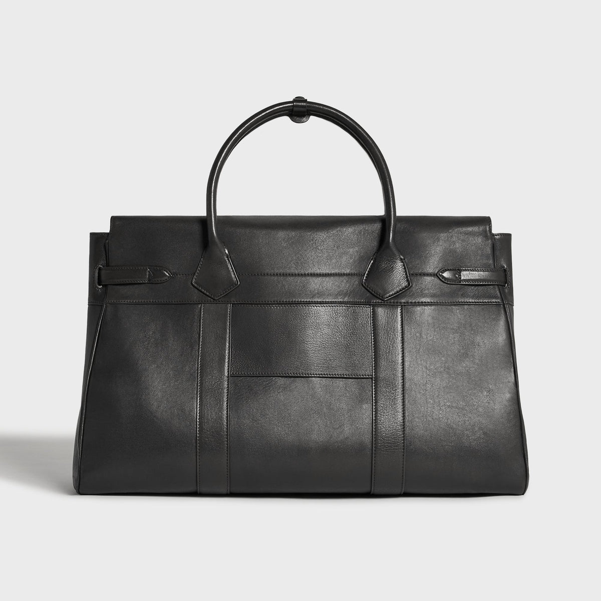 &Kin Vintage Textured Leather Carryall in black, back view, with rolled top handles