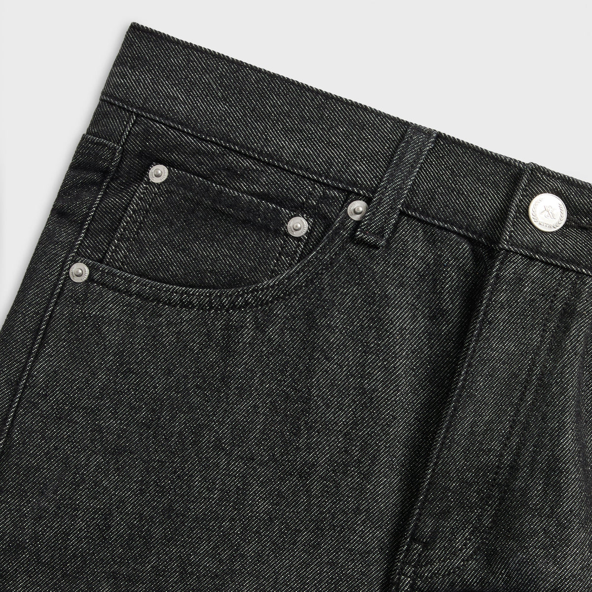 Close-up of the coin pocket and rivets on the washed black Webster Chill jeans